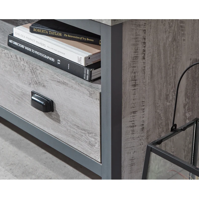 Boston TV Unit Metal & Wood Grey 1 Shelf 2 Drawers - Image 4