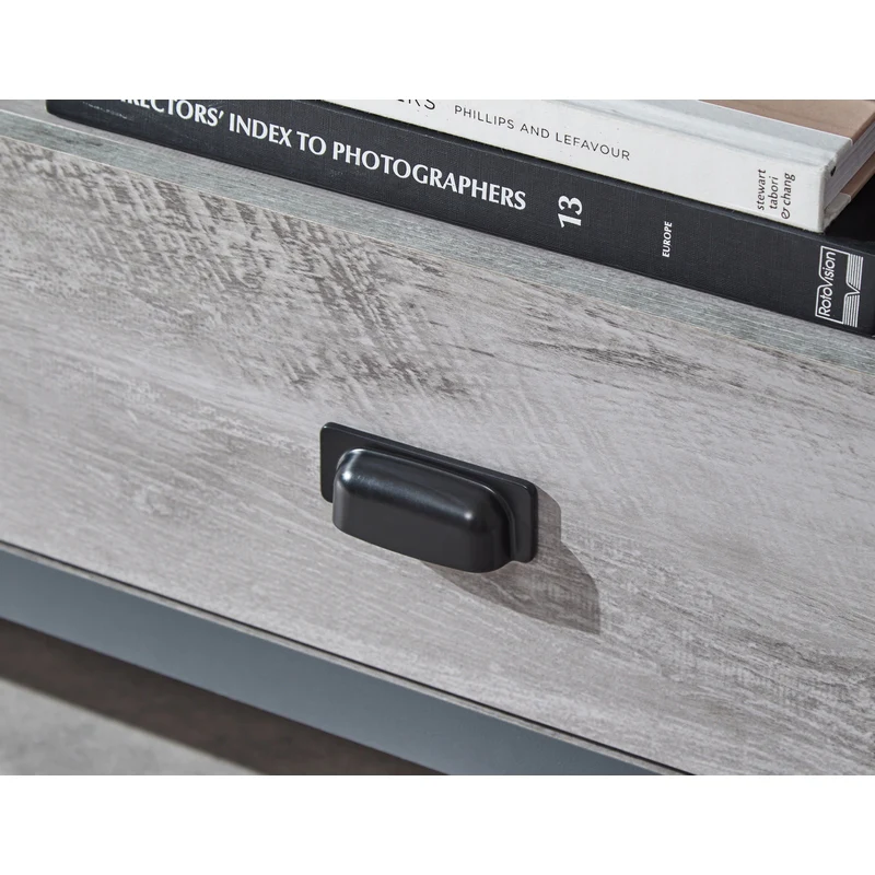 Boston TV Unit Metal & Wood Grey 1 Shelf 2 Drawers - Image 5