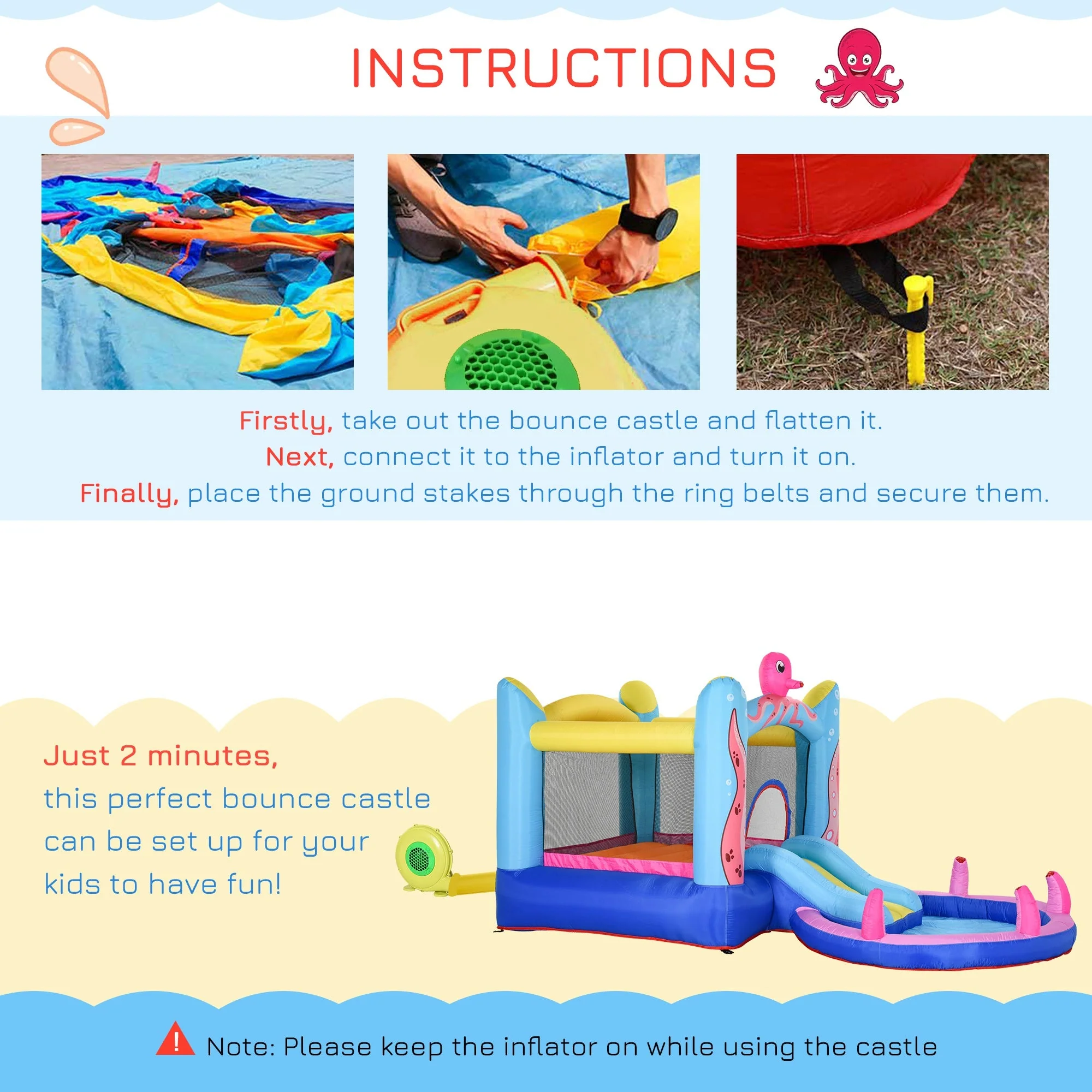 Bounce Castle Inflatable Trampoline Slide Pool Octopus Design 3.8 x 2 x 1.8m - Image 6