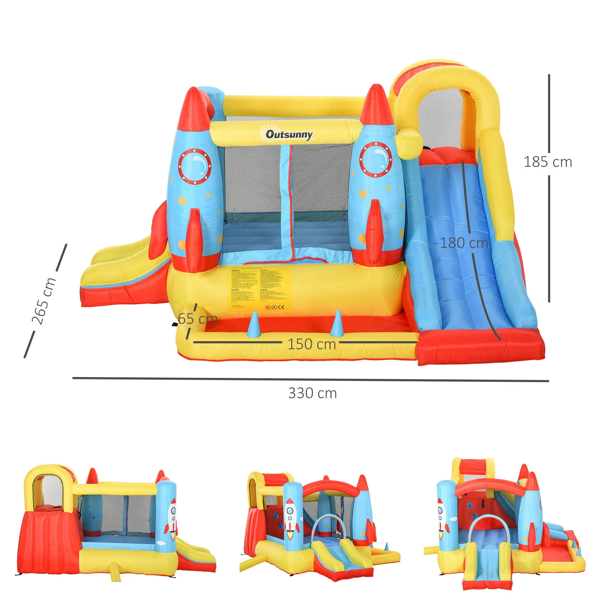 Bounce Castle Inflatable Trampoline Slide Pool Rocket Design 3.4 x 2.8 x 1.85m - Image 3