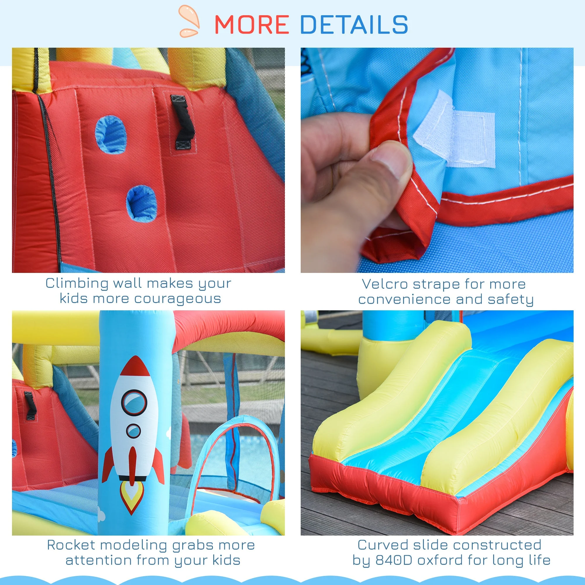 Bounce Castle Inflatable Trampoline Slide Pool Rocket Design 3.4 x 2.8 x 1.85m - Image 9