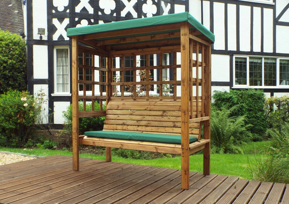 Bramham Garden Arbour by Charles Taylor - 3 Seats Green Cushions - Image 3