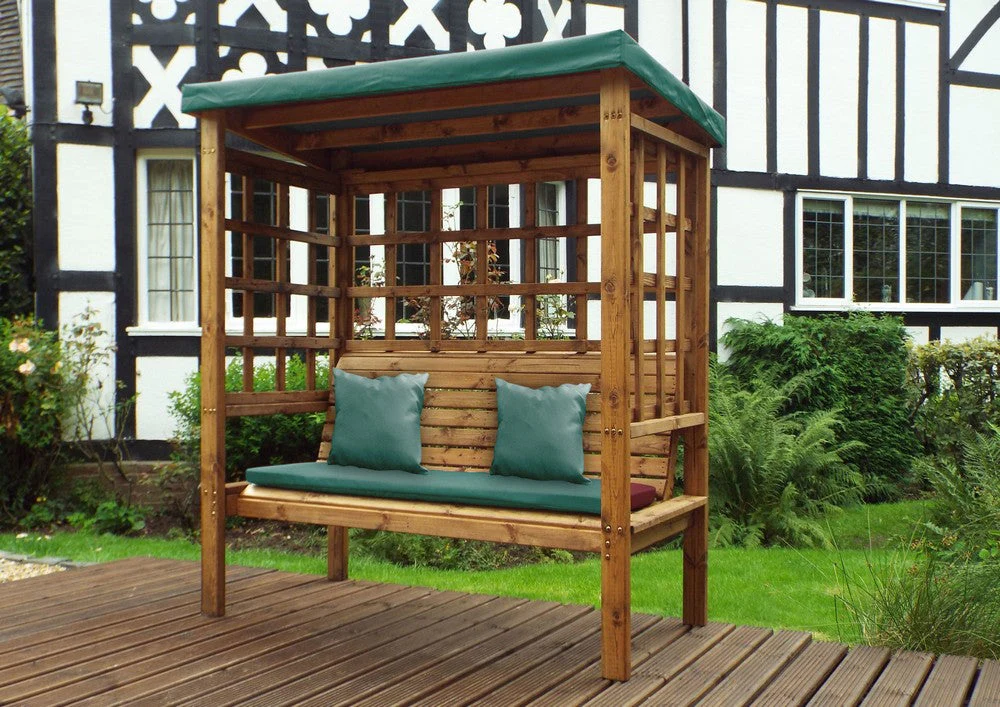 Bramham Garden Arbour by Charles Taylor - 3 Seats Green Cushions - Image 7