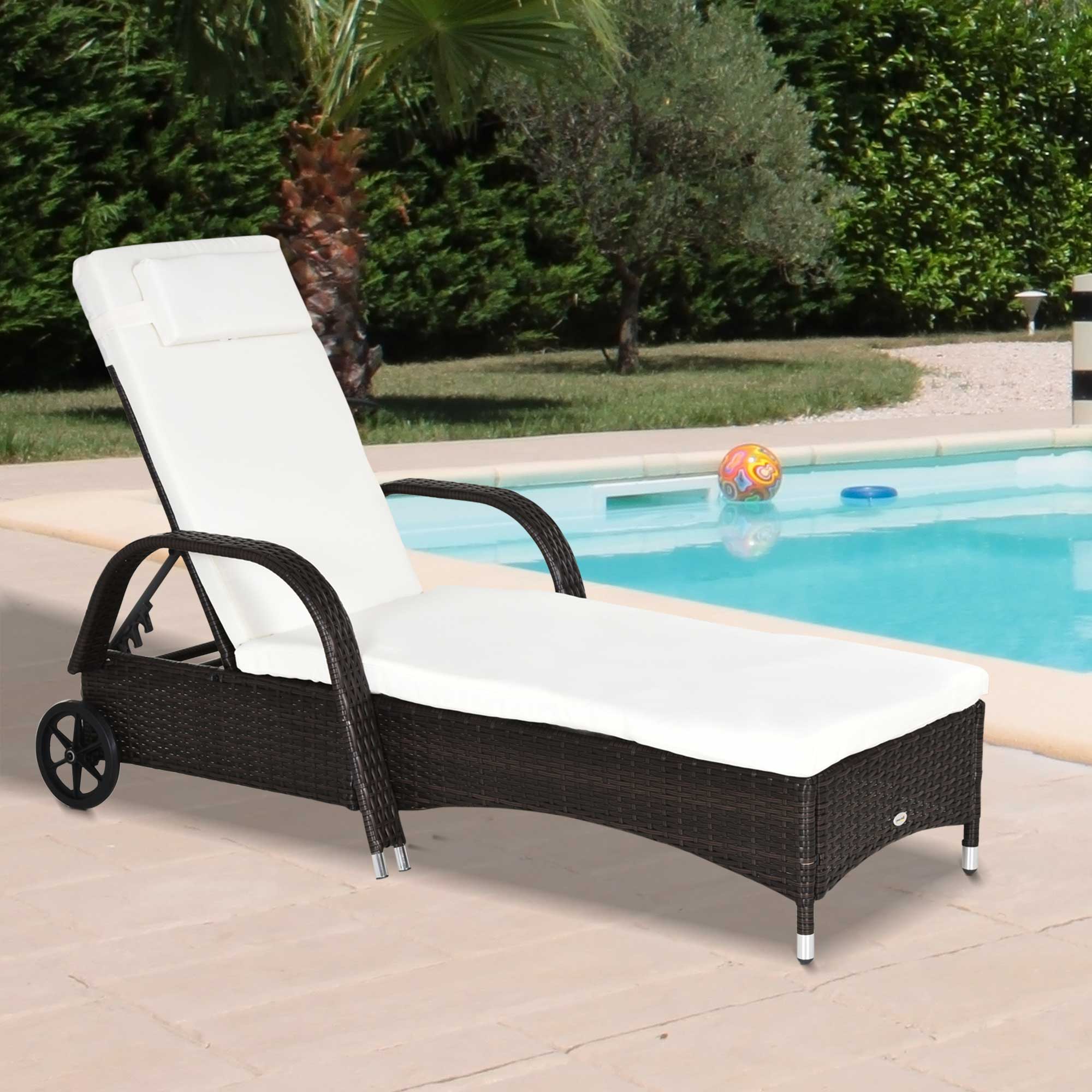 Brown Rattan Sun Lounger w/ Adjustable Steel Frame - Image 2