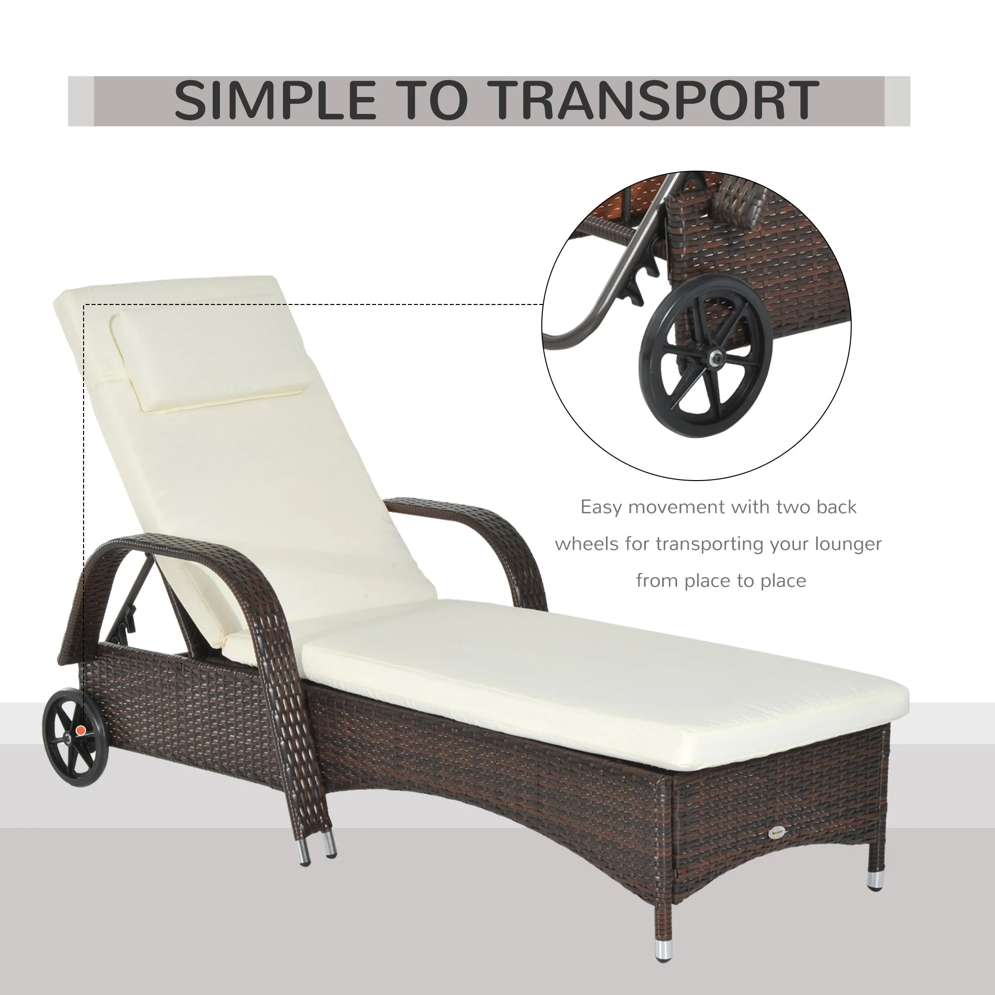 Brown Rattan Sun Lounger w/ Adjustable Steel Frame - Image 7