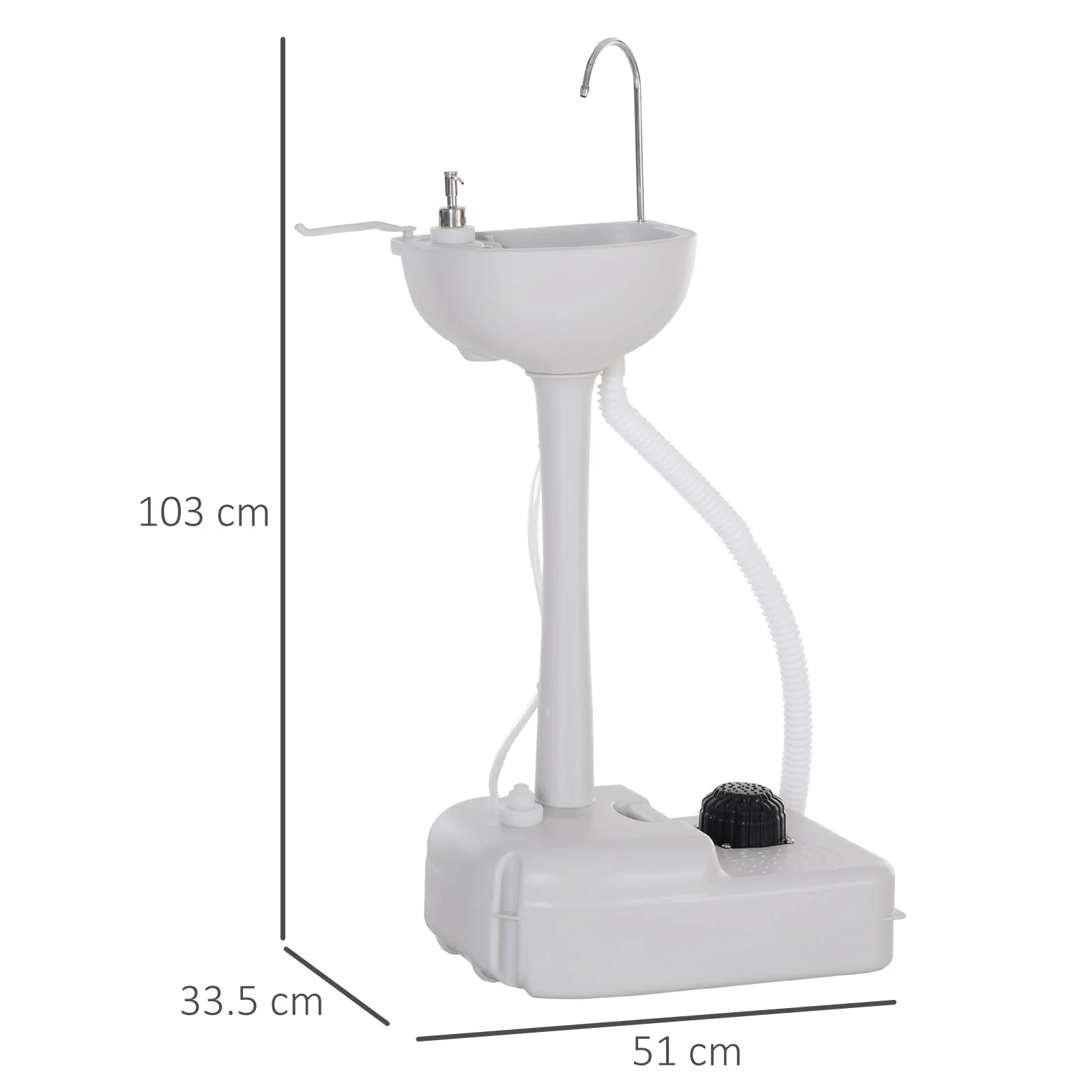 Camping Portable Handwash Sink w/ Towel Holder & Soap Dispenser Rolling Wheels Outdoor Drainage Equipment - Image 3
