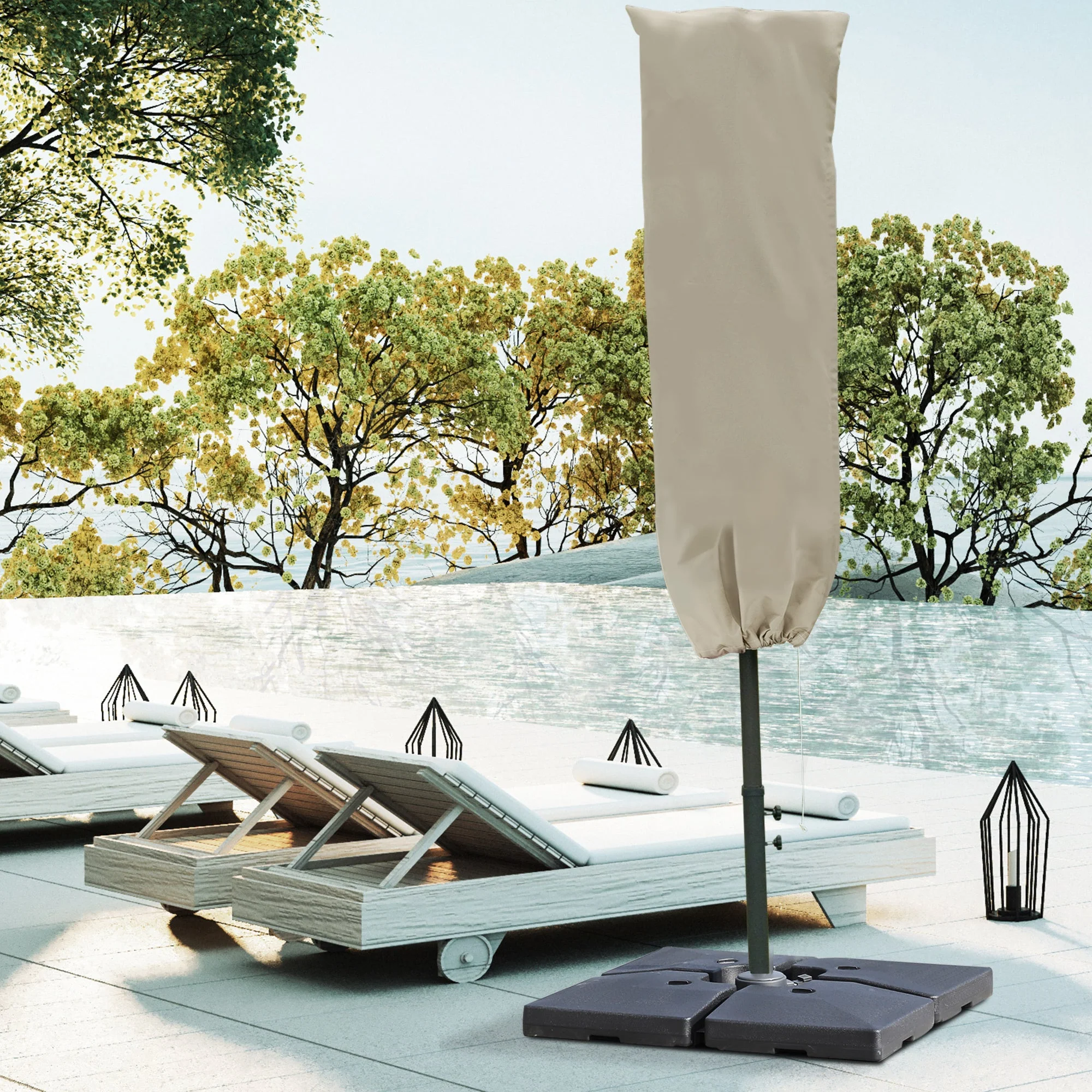Cantilever Umbrella Cover Outdoor Parasol UV Protector Garden with Rod - Image 2