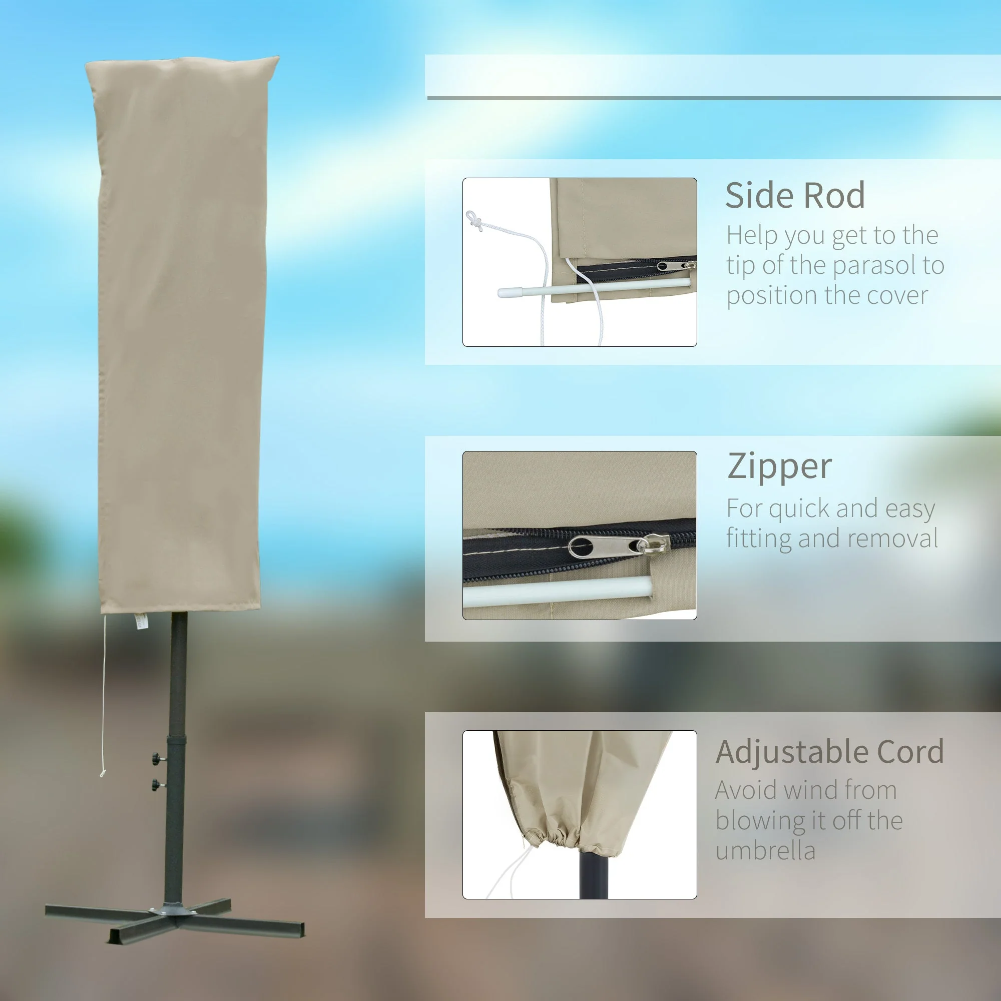 Cantilever Umbrella Cover Outdoor Parasol UV Protector Garden with Rod - Image 5