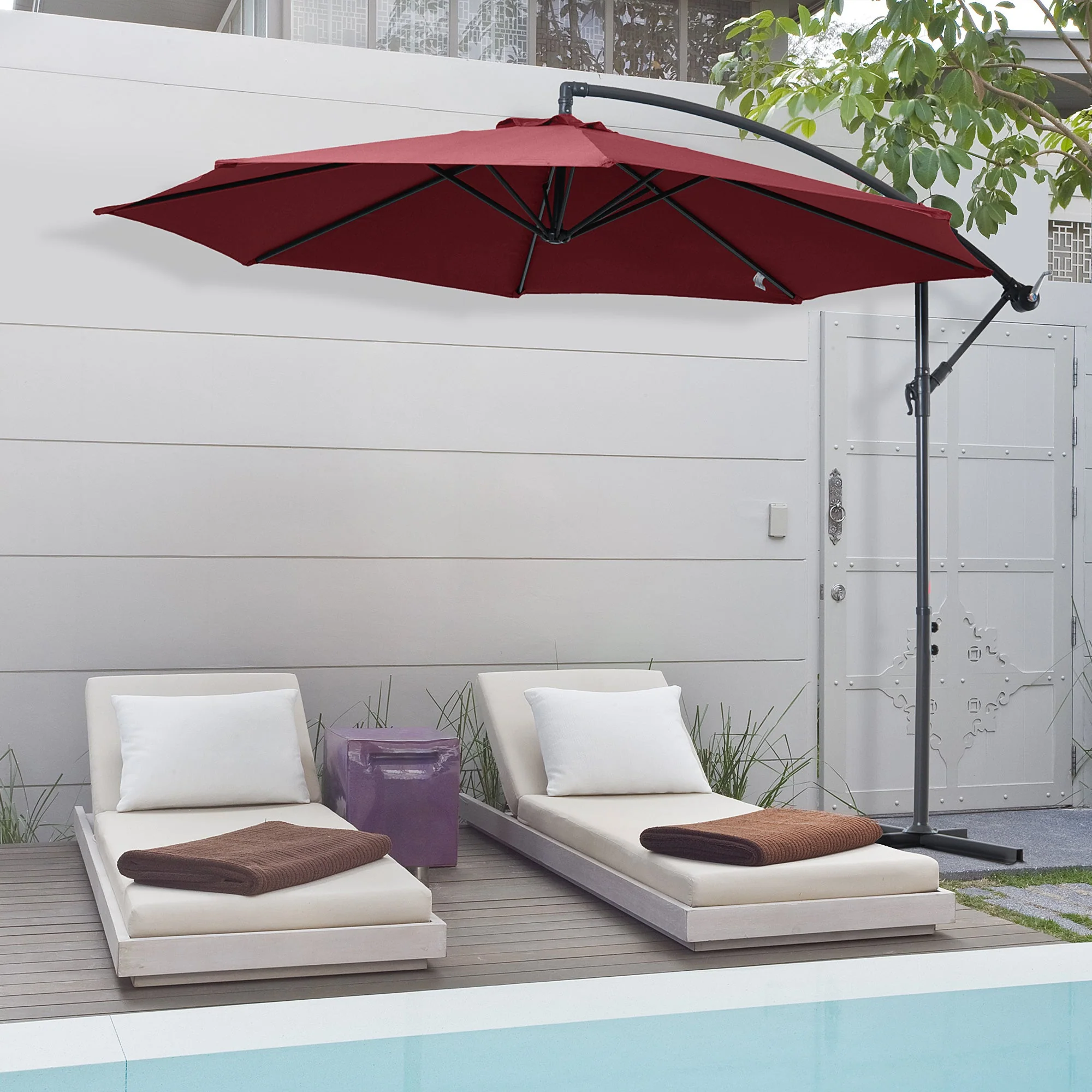 Cantilever Umbrella Parasol Hanging Banana Steel Dark Green 3M Patio Wine Red - Image 2