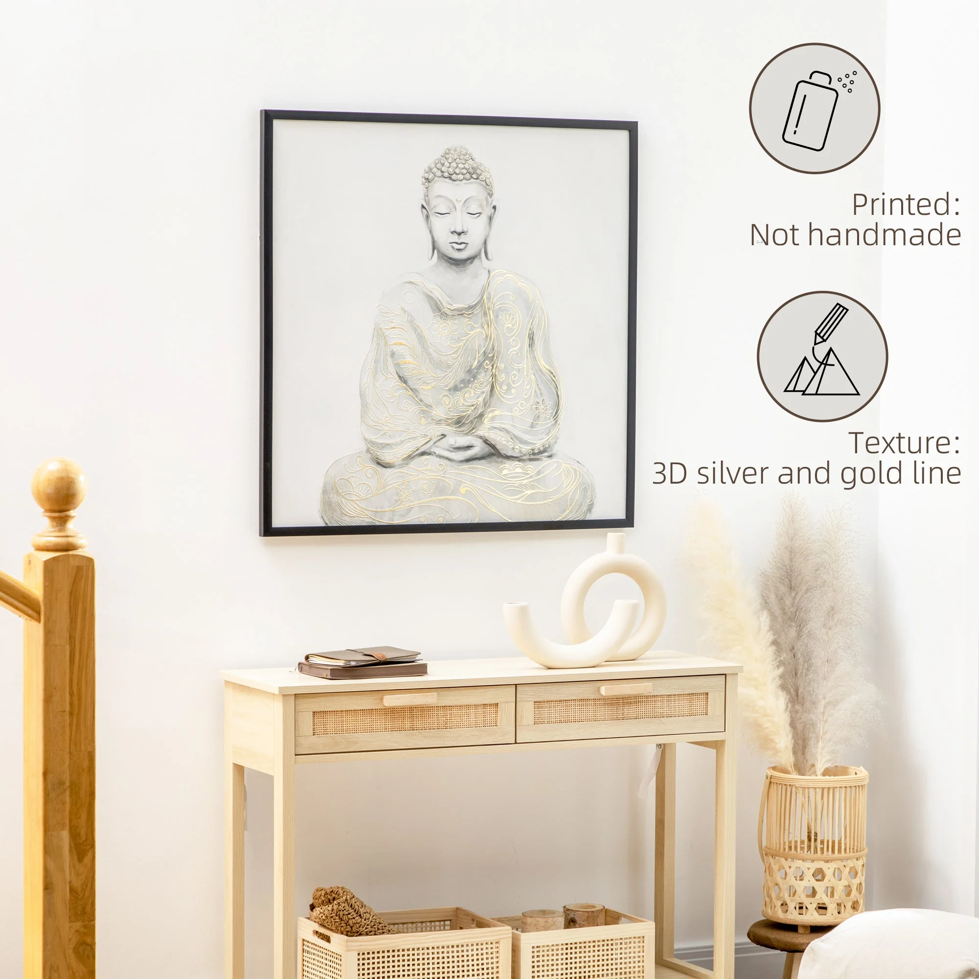 Canvas Wall Art Gold Textured Buddha Sit in Meditation - Image 4
