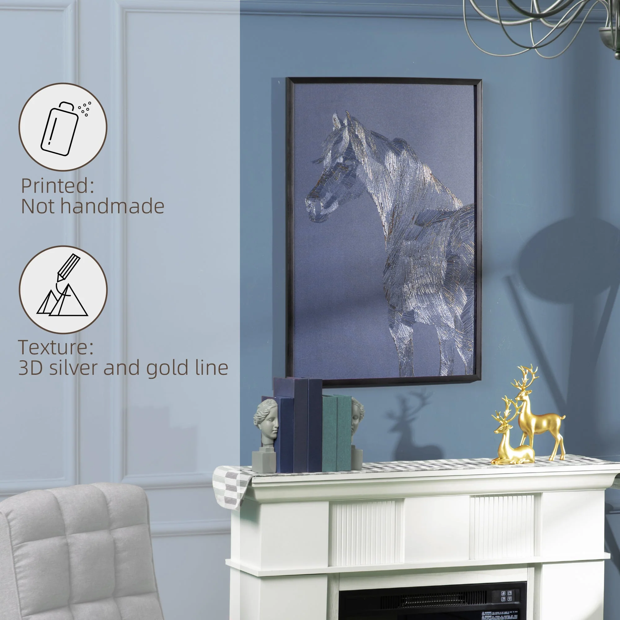 Canvas Wall Art Gold Textured Horse - Image 4