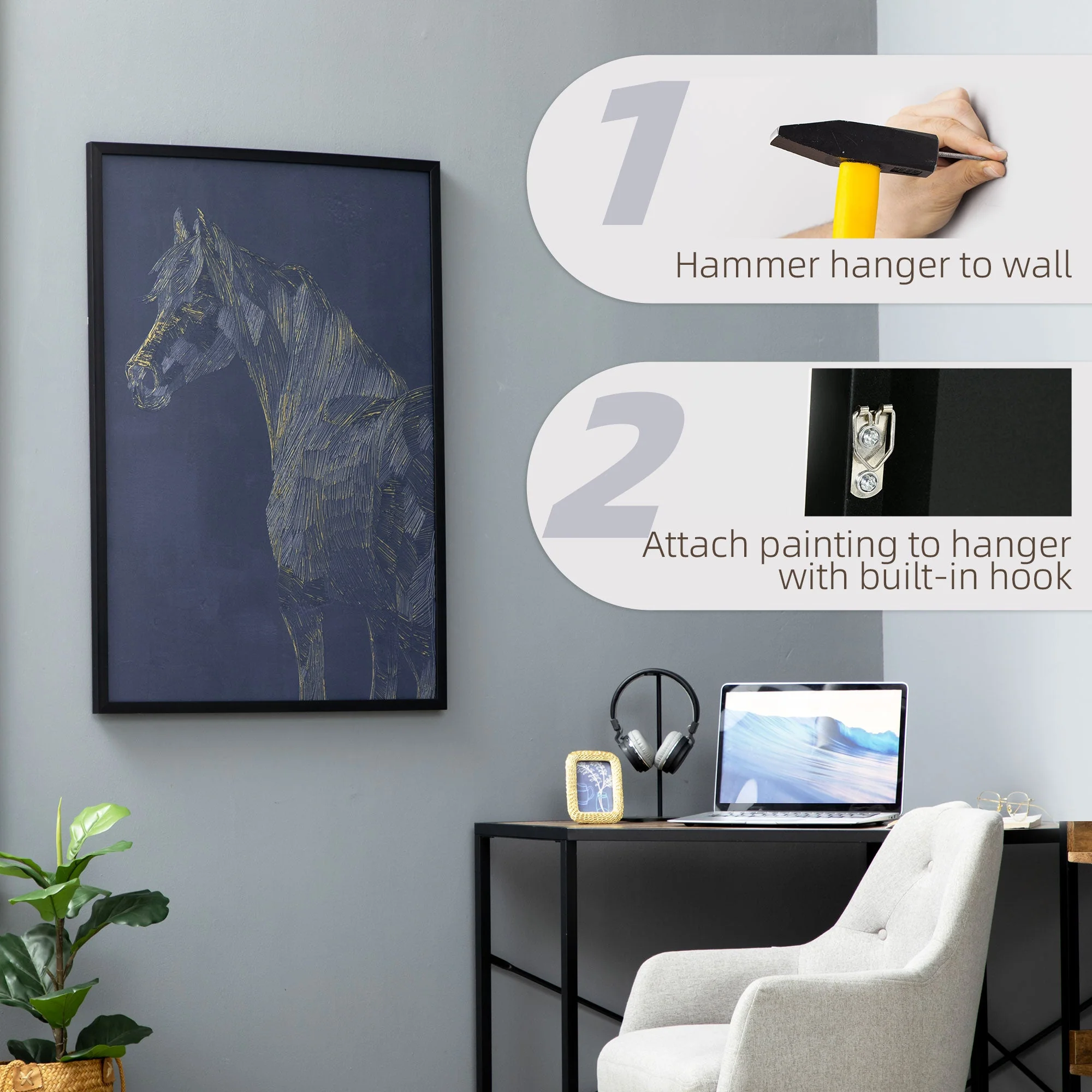 Canvas Wall Art Gold Textured Horse - Image 5
