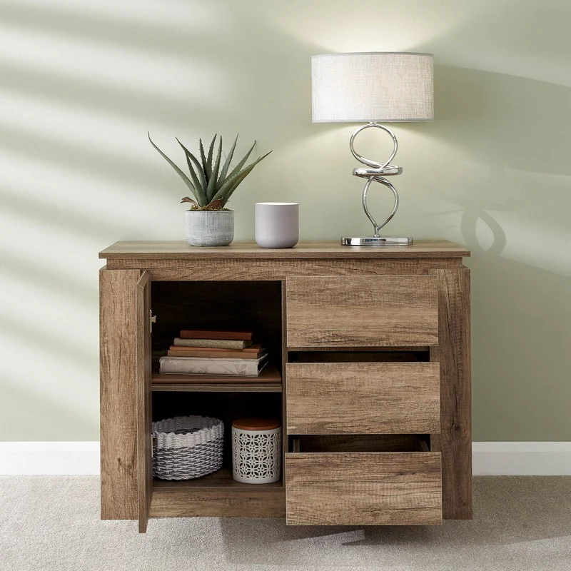 Canyon Tall Sideboard Natural 1 Door 2 Shelves 3 Drawers - Image 2