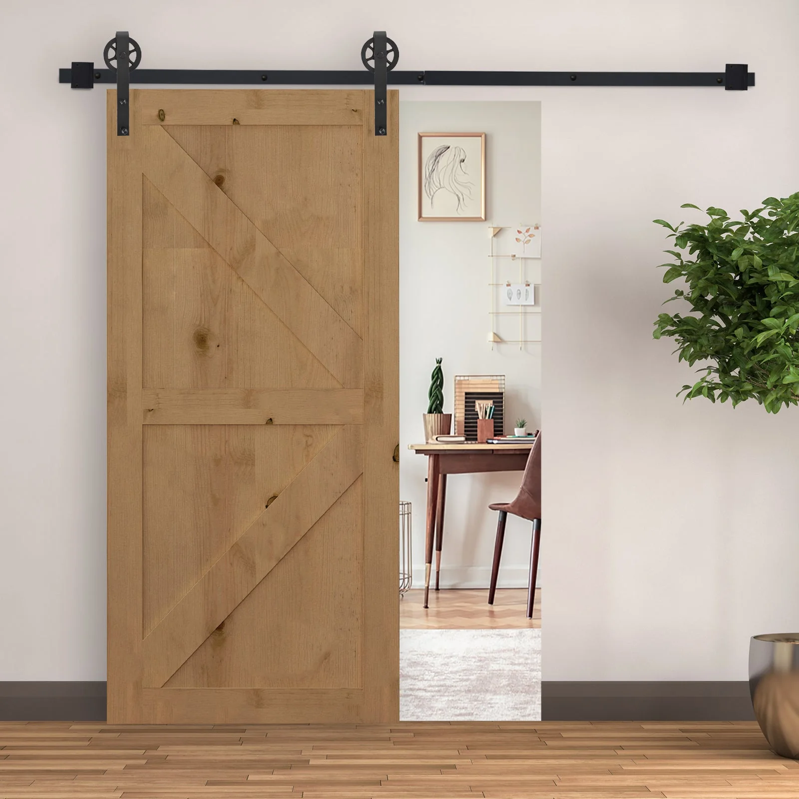 Carbon Steel 6.6' Sliding Barn Door Hardware Kit-Frosted Black - Image 2