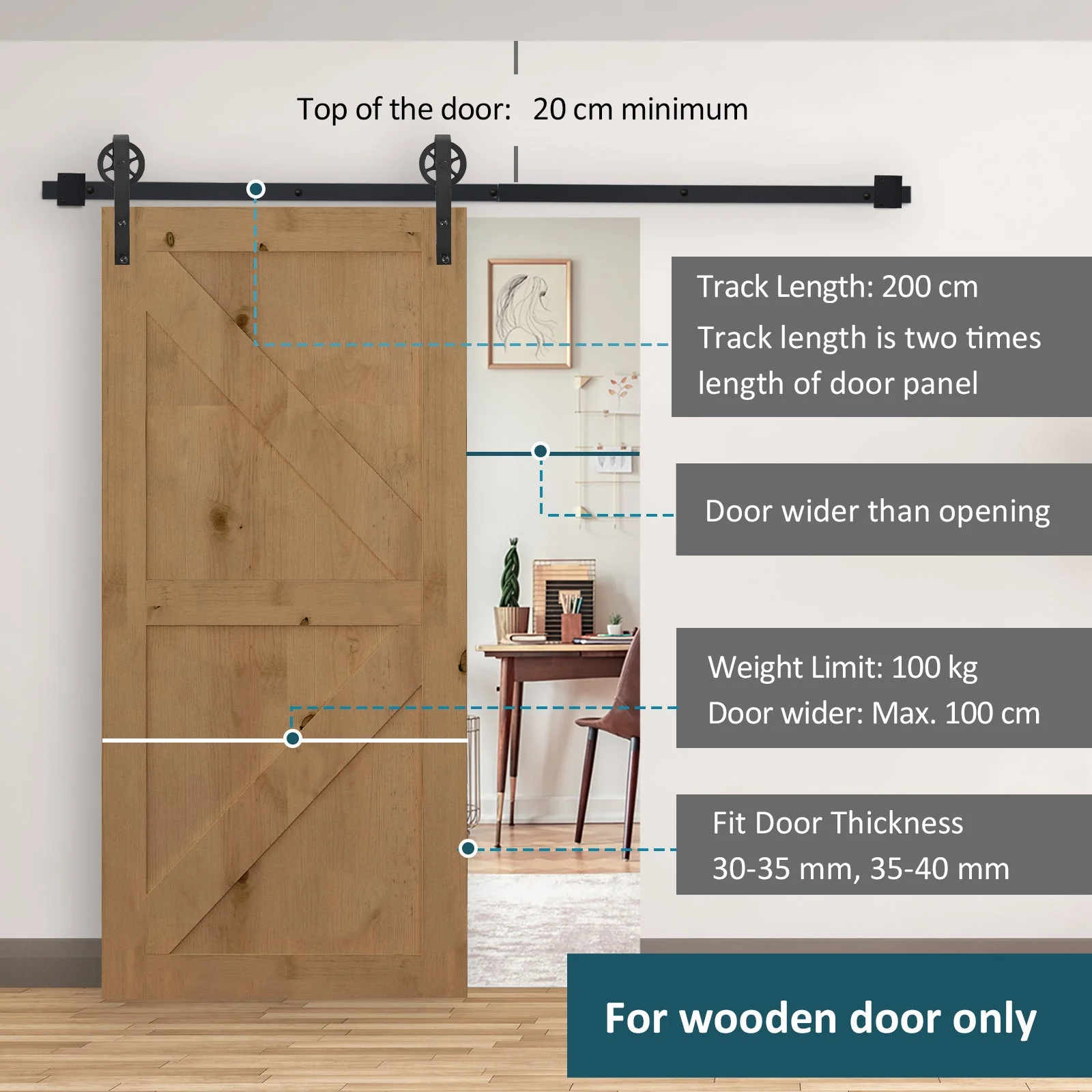 Carbon Steel 6.6' Sliding Barn Door Hardware Kit-Frosted Black - Image 4