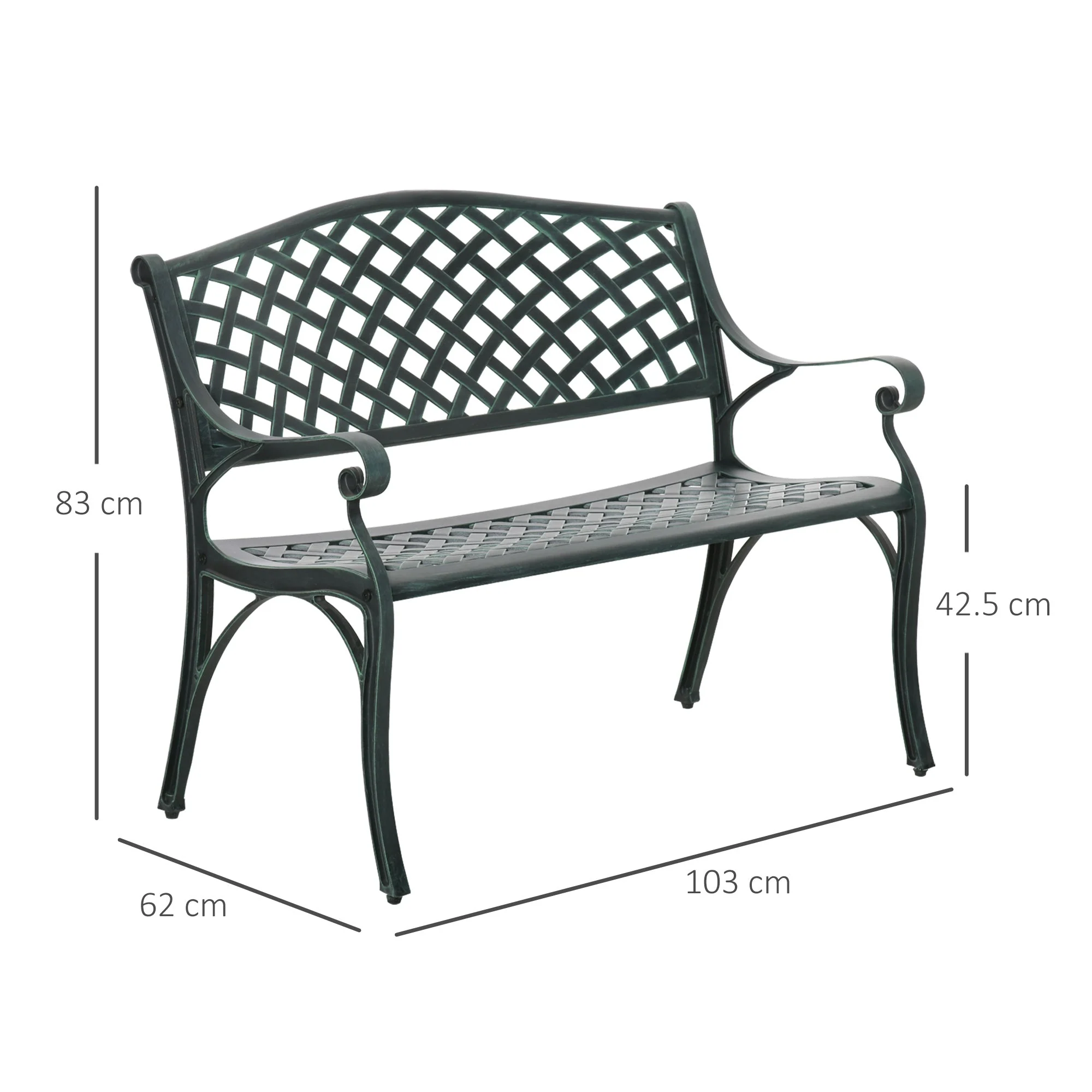Cast Aluminium Garden Bench 2 Seater Antique Loveseat for Outdoor Patio Porch Park - Image 2