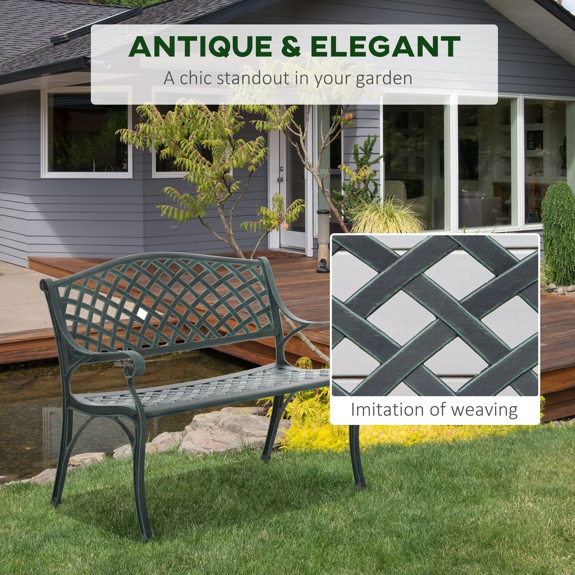 Cast Aluminium Garden Bench 2 Seater Antique Loveseat for Outdoor Patio Porch Park - Image 3