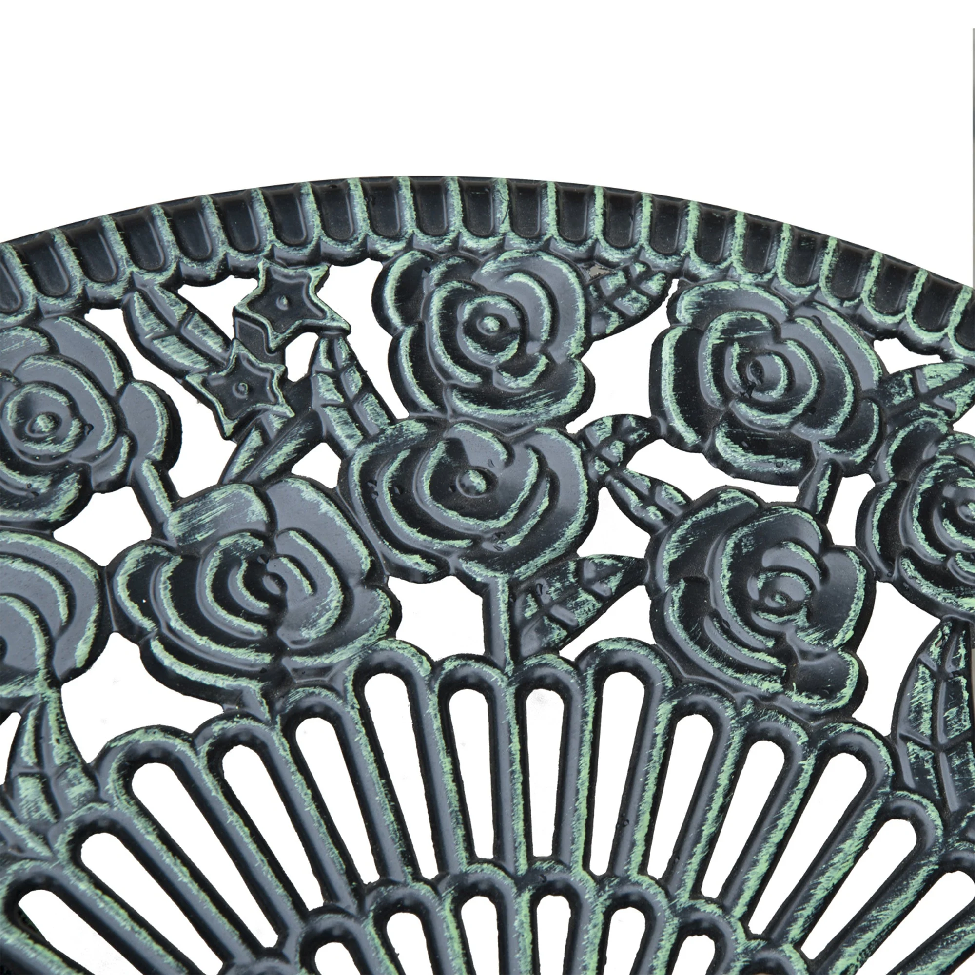 Cast Aluminium Outdoor Patio Garden Bistro Elegant Design Table Chair Set - Green 3-Piece - Image 7
