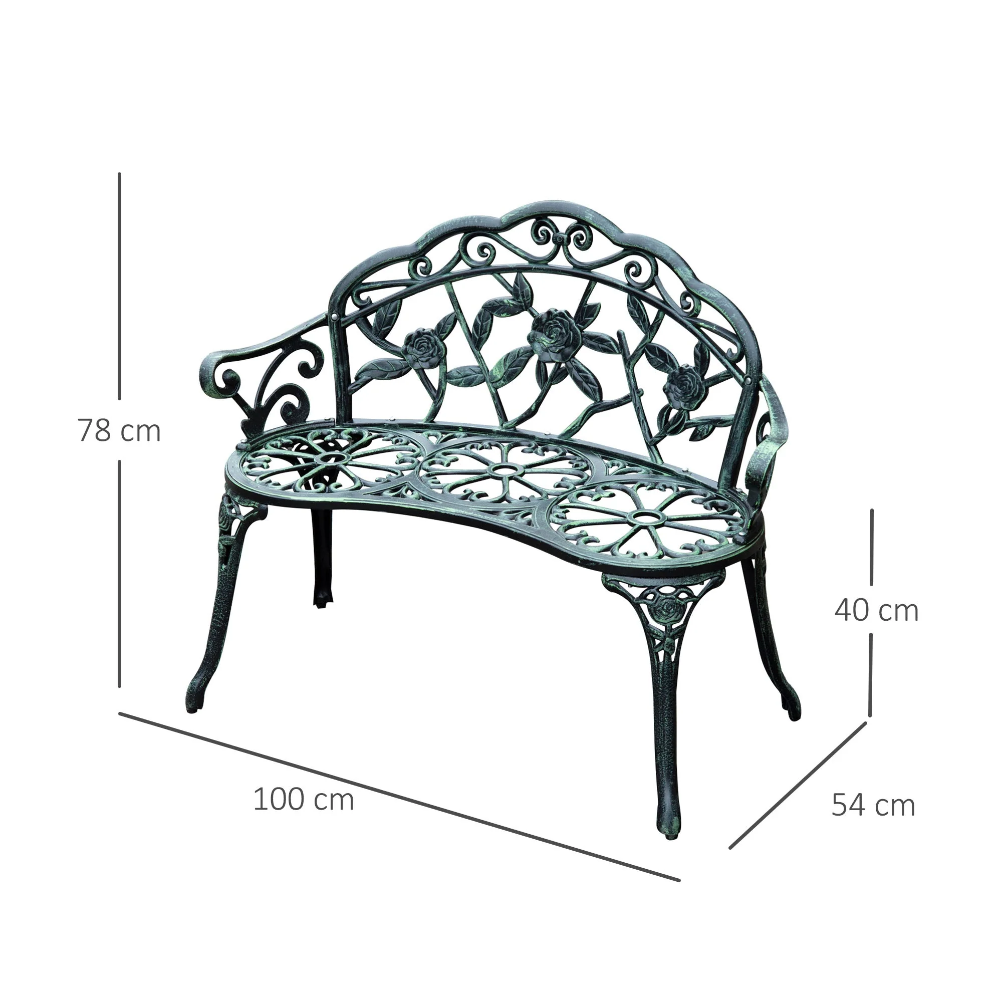 Cast Aluminum Garden Bench-Antique Green - Image 3