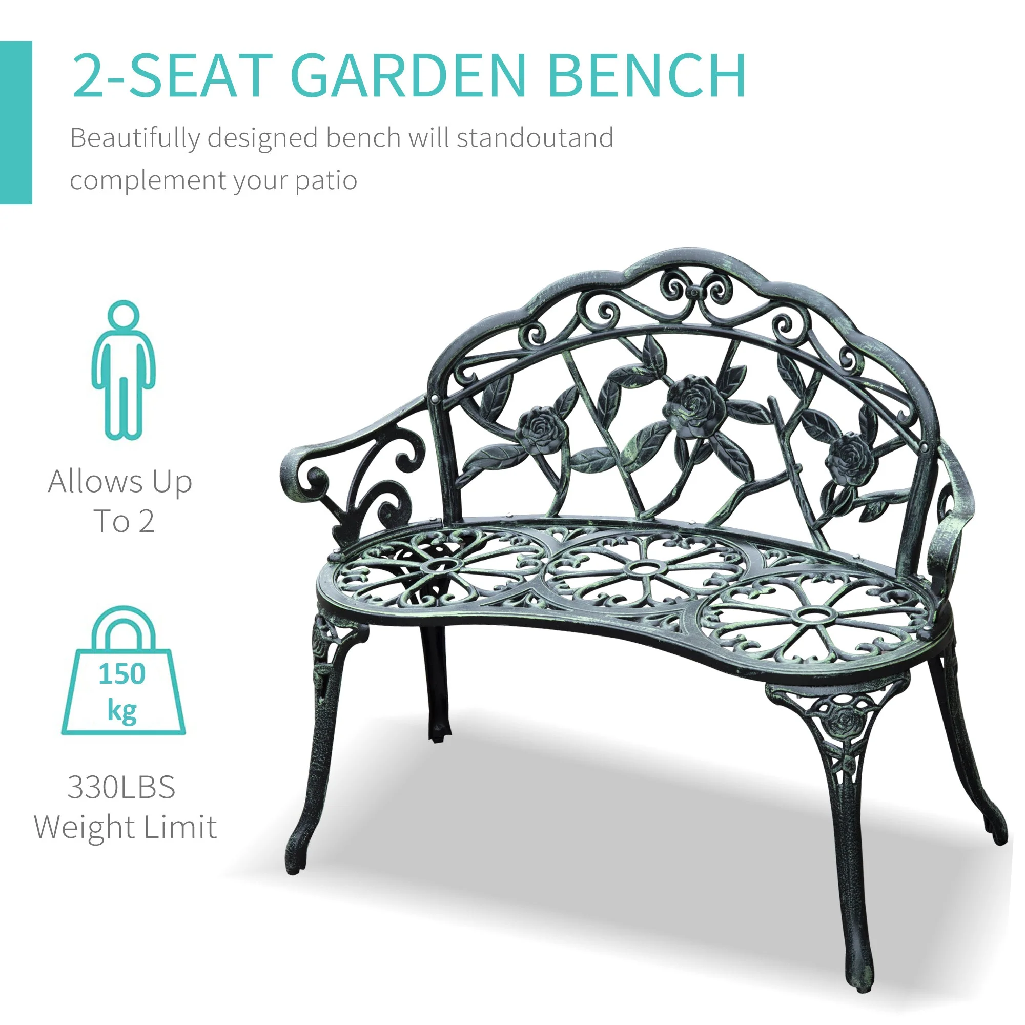 Cast Aluminum Garden Bench-Antique Green - Image 4