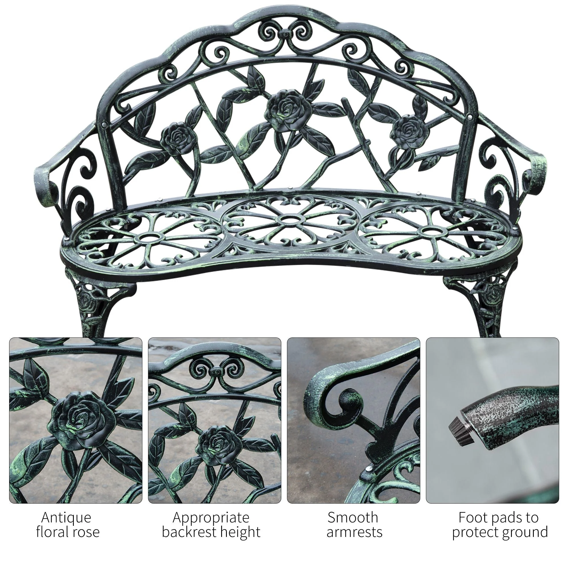 Cast Aluminum Garden Bench-Antique Green - Image 6