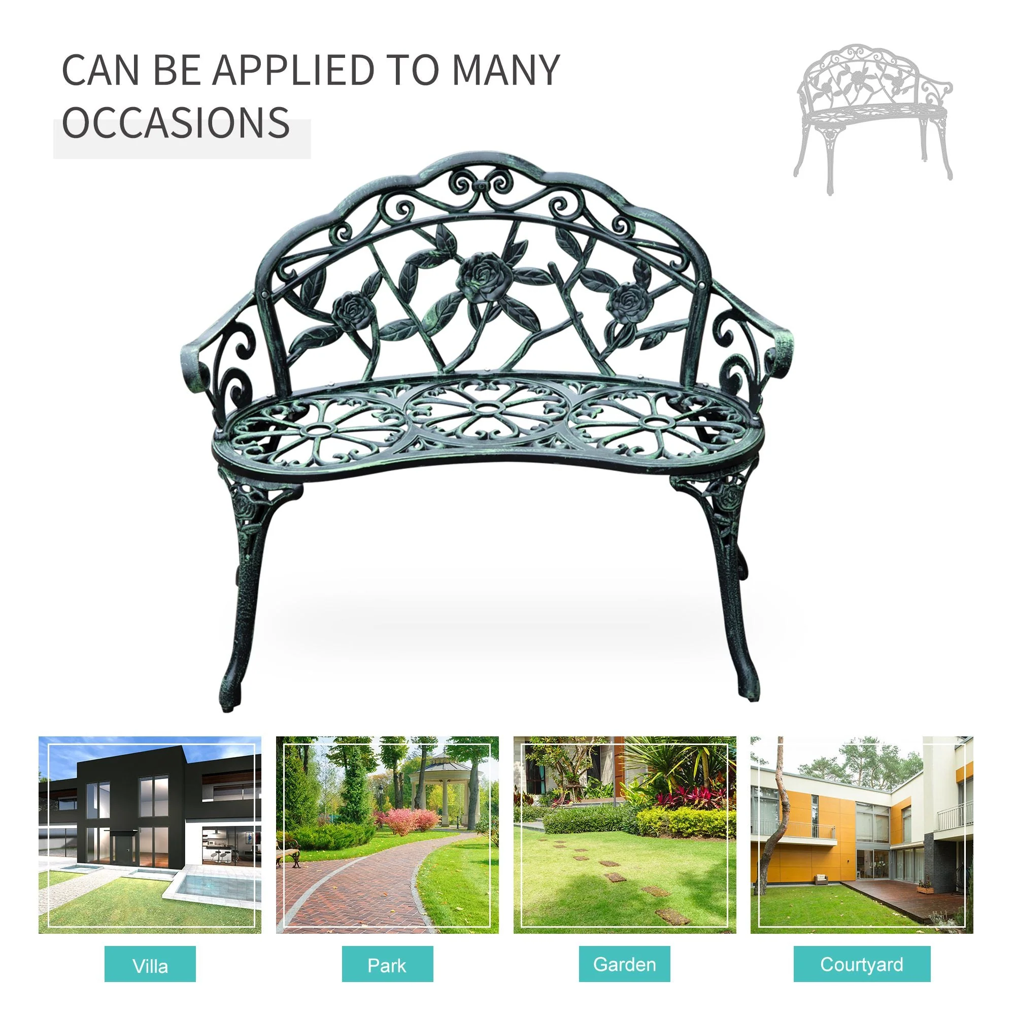 Cast Aluminum Garden Bench-Antique Green - Image 7