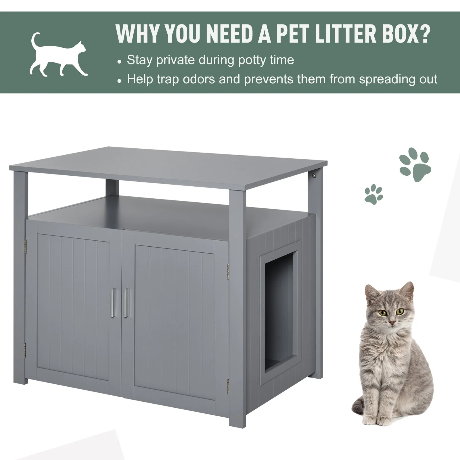 Cat Litter Box Unit Grey by Pawhut - Image 5
