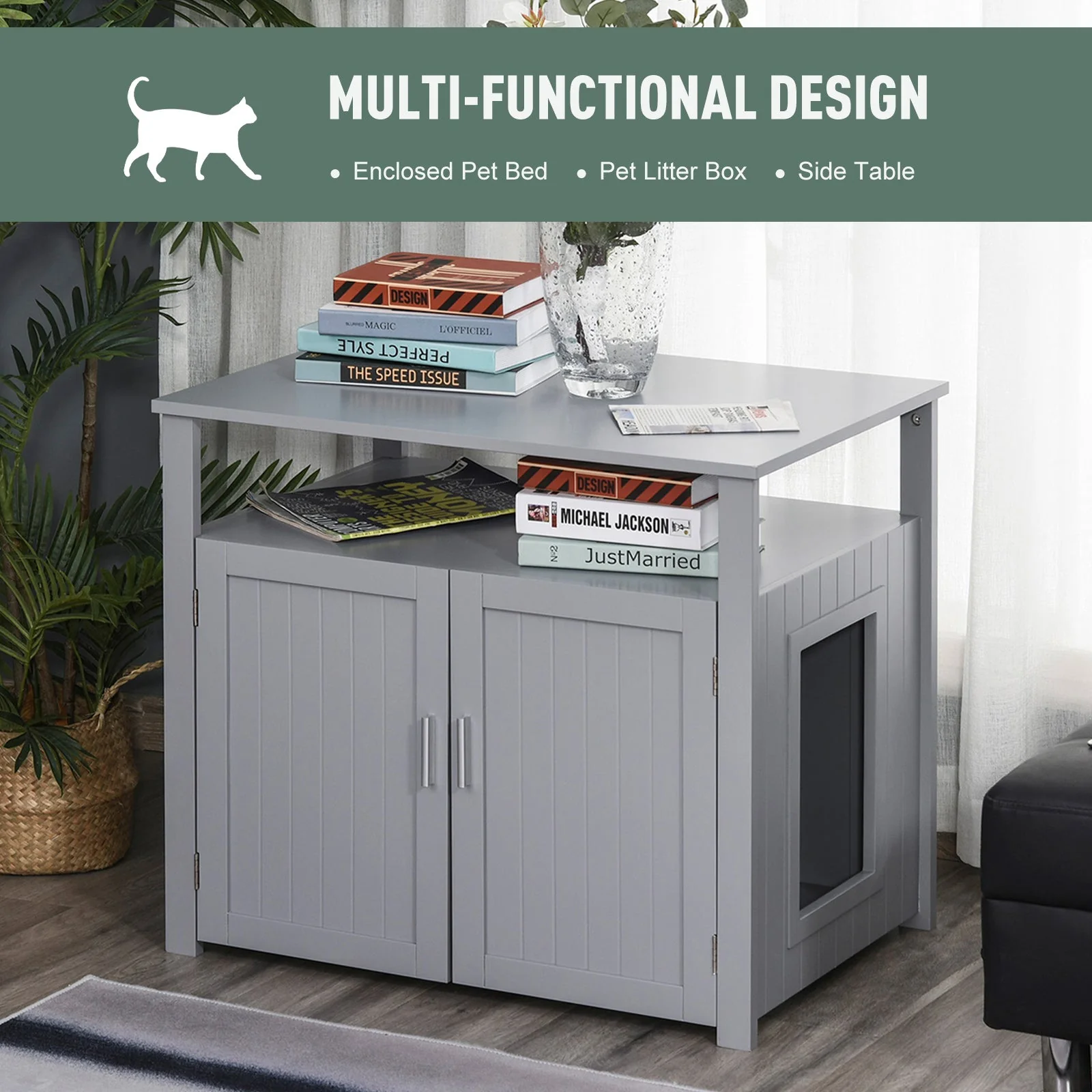 Cat Litter Box Unit Grey by Pawhut - Image 6