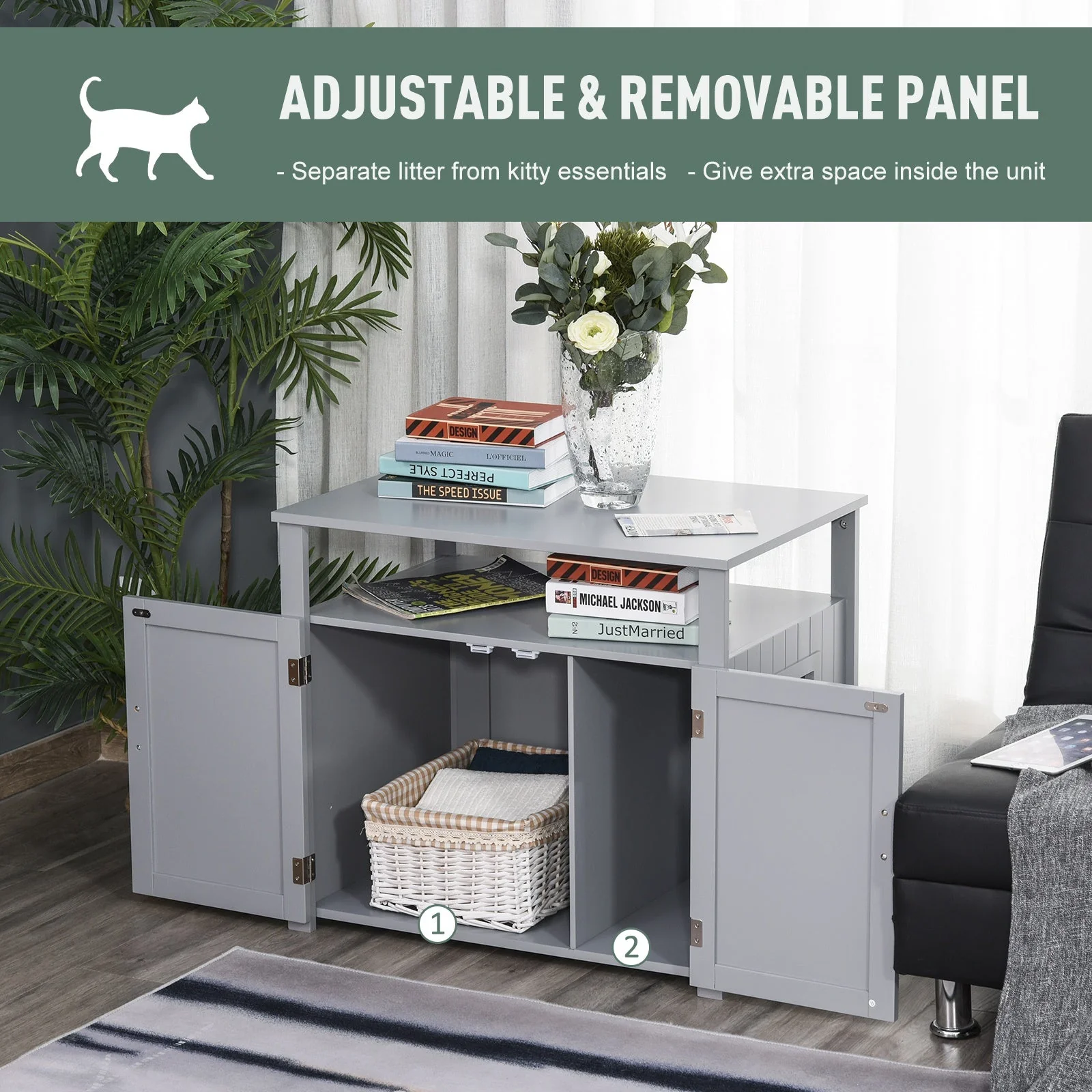 Cat Litter Box Unit Grey by Pawhut - Image 7