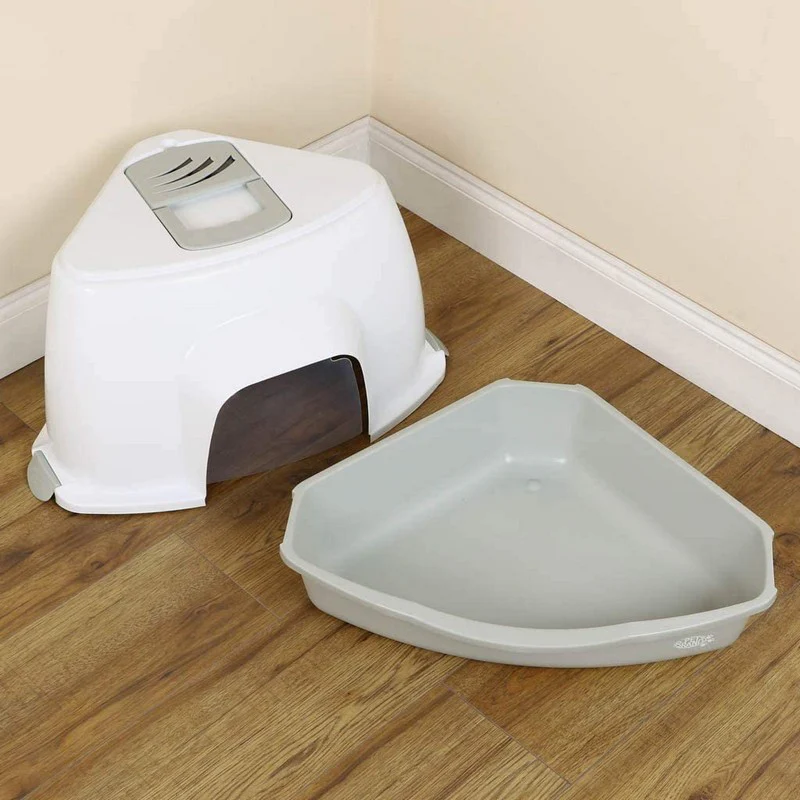Cat Litter Tray with Hood Grey Plastic 56cm by Pet Brands - Image 3