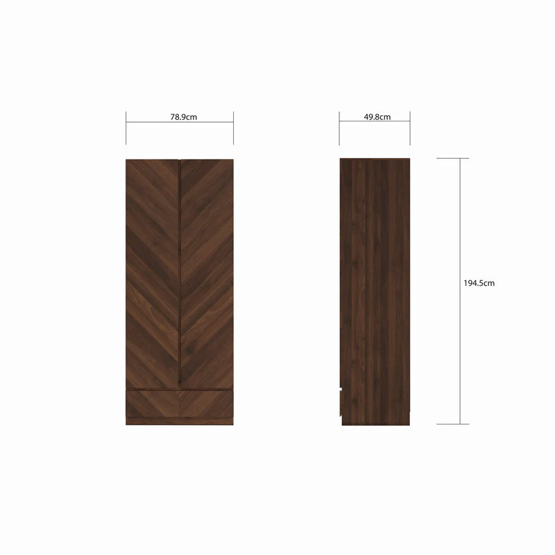 Catania Tall Wardrobe Dark Brown 2 Doors 1 Drawer - Image 7