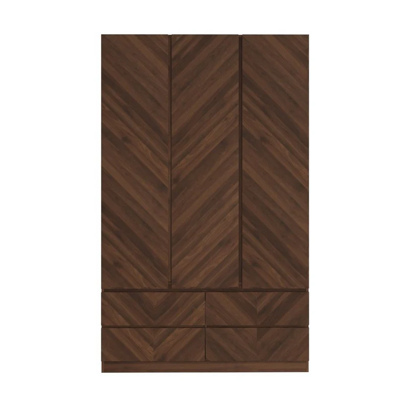 Catania Tall Wardrobe Dark Brown 3 Doors 3 Drawers - Image 2