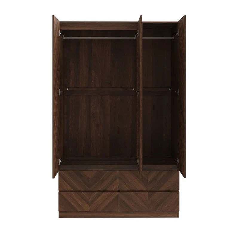 Catania Tall Wardrobe Dark Brown 3 Doors 3 Drawers - Image 6