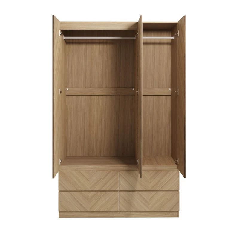 Catania Tall Wardrobe Light Brown 3 Doors 4 Drawers - Image 6
