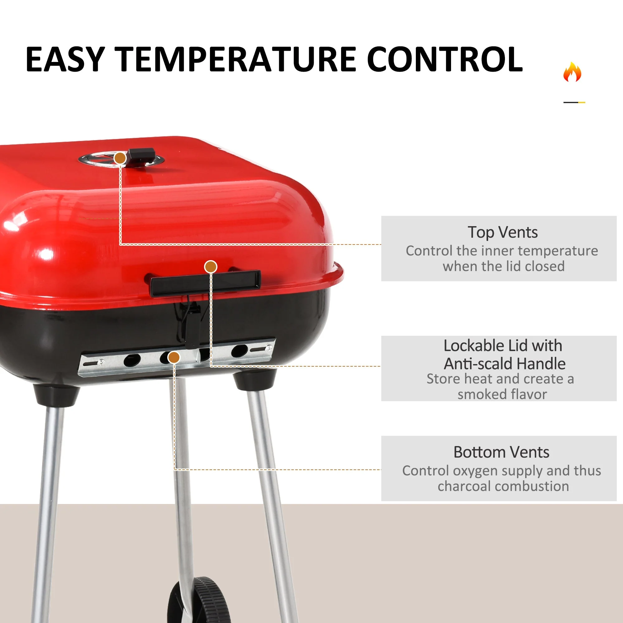 Charcoal Trolley BBQ Barbecue Grill Patio Camping Picnic Garden Party Outdoor Cooking with Lid - Image 4