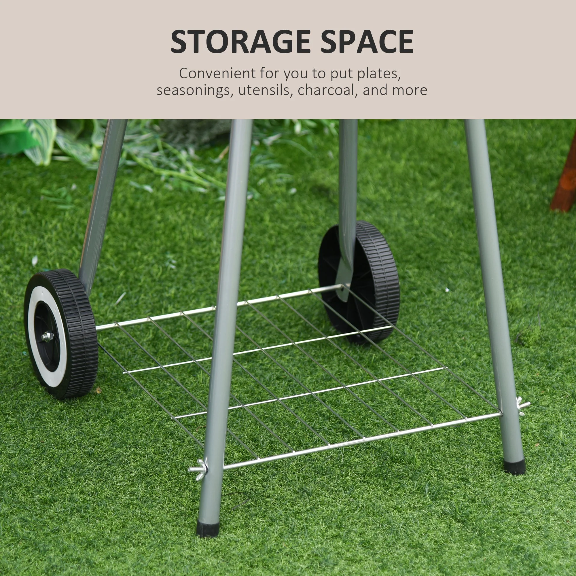 Charcoal Trolley BBQ Barbecue Grill Patio Camping Picnic Garden Party Outdoor Cooking with Lid - Image 5