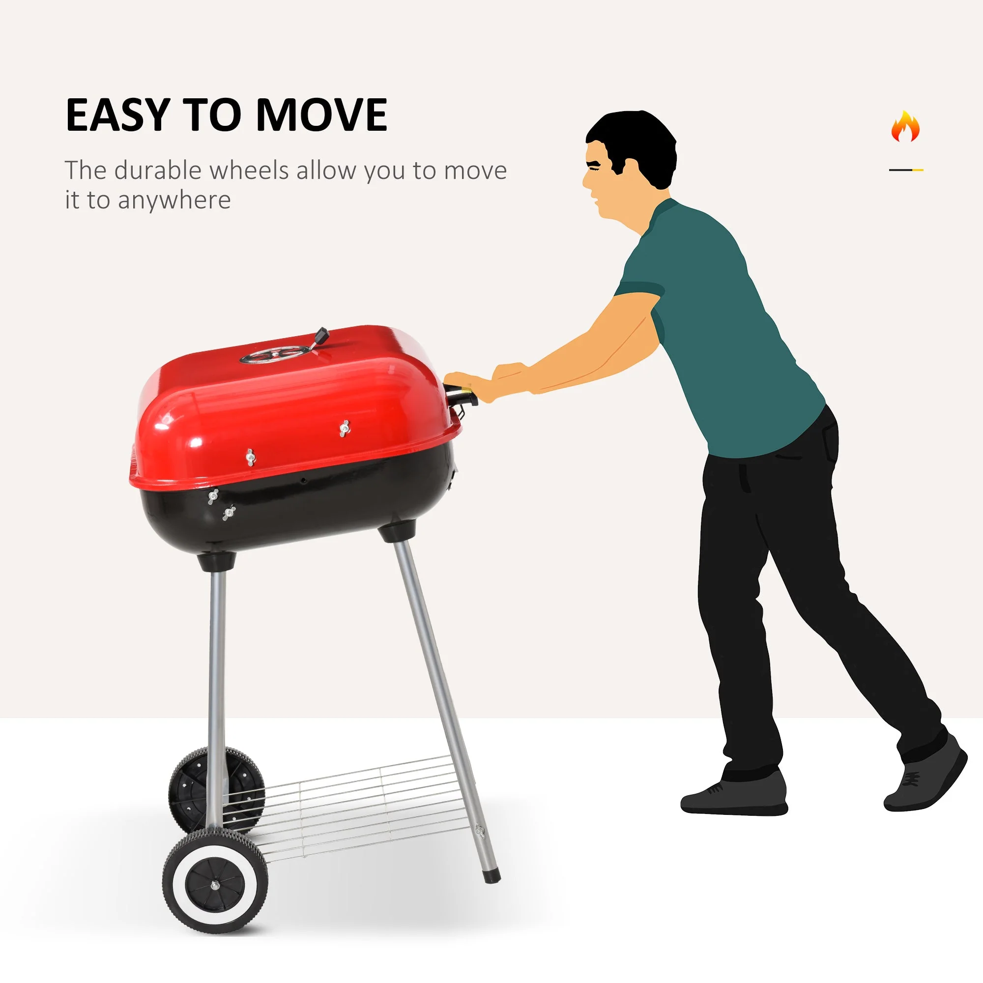 Charcoal Trolley BBQ Barbecue Grill Patio Camping Picnic Garden Party Outdoor Cooking with Lid - Image 6
