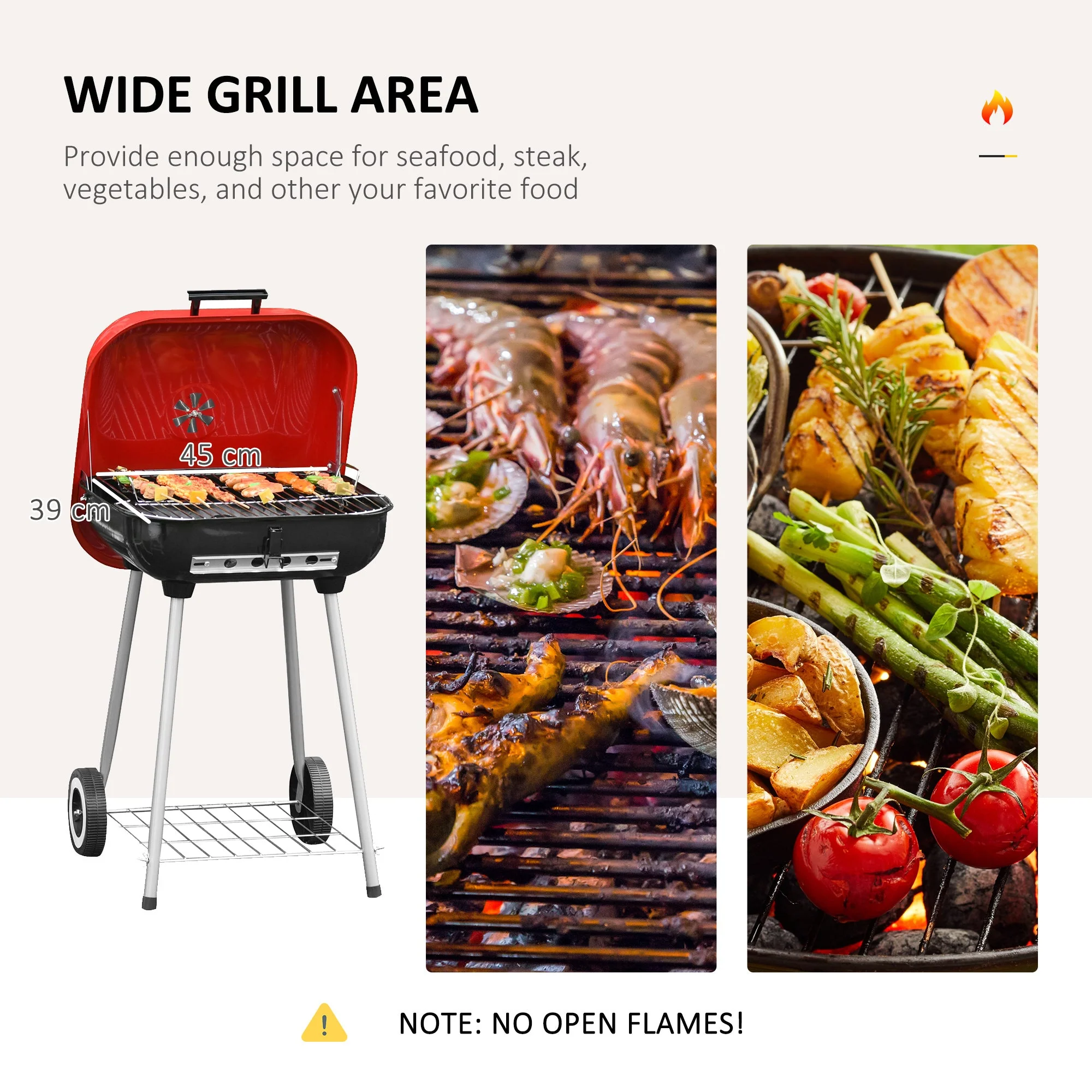 Charcoal Trolley BBQ Barbecue Grill Patio Camping Picnic Garden Party Outdoor Cooking with Lid - Image 7