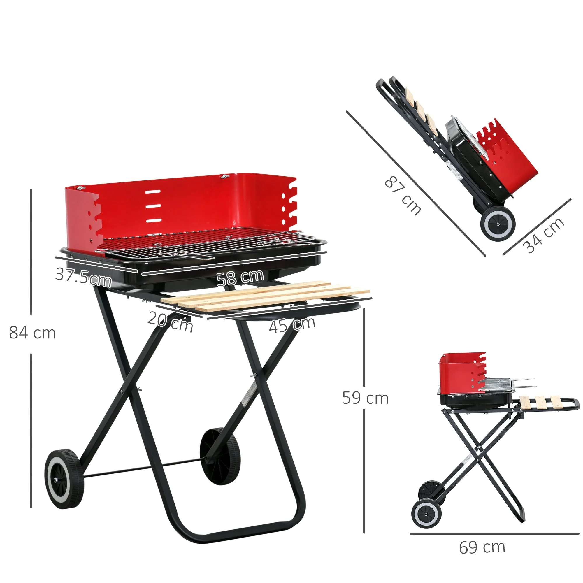 Charcoal Trolley BBQ Barbecue Grill Patio Camping Picnic Garden Party Outdoor Cooking with Windshield - Image 3