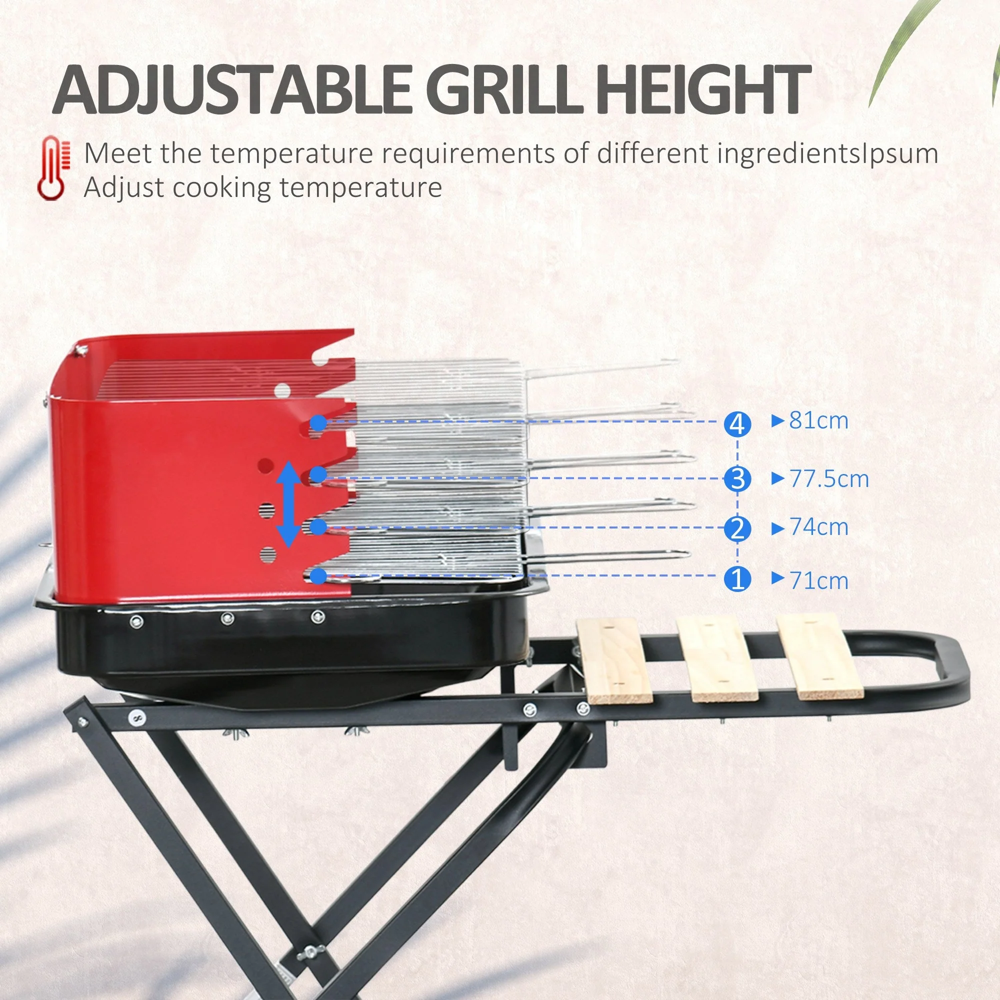 Charcoal Trolley BBQ Barbecue Grill Patio Camping Picnic Garden Party Outdoor Cooking with Windshield - Image 4
