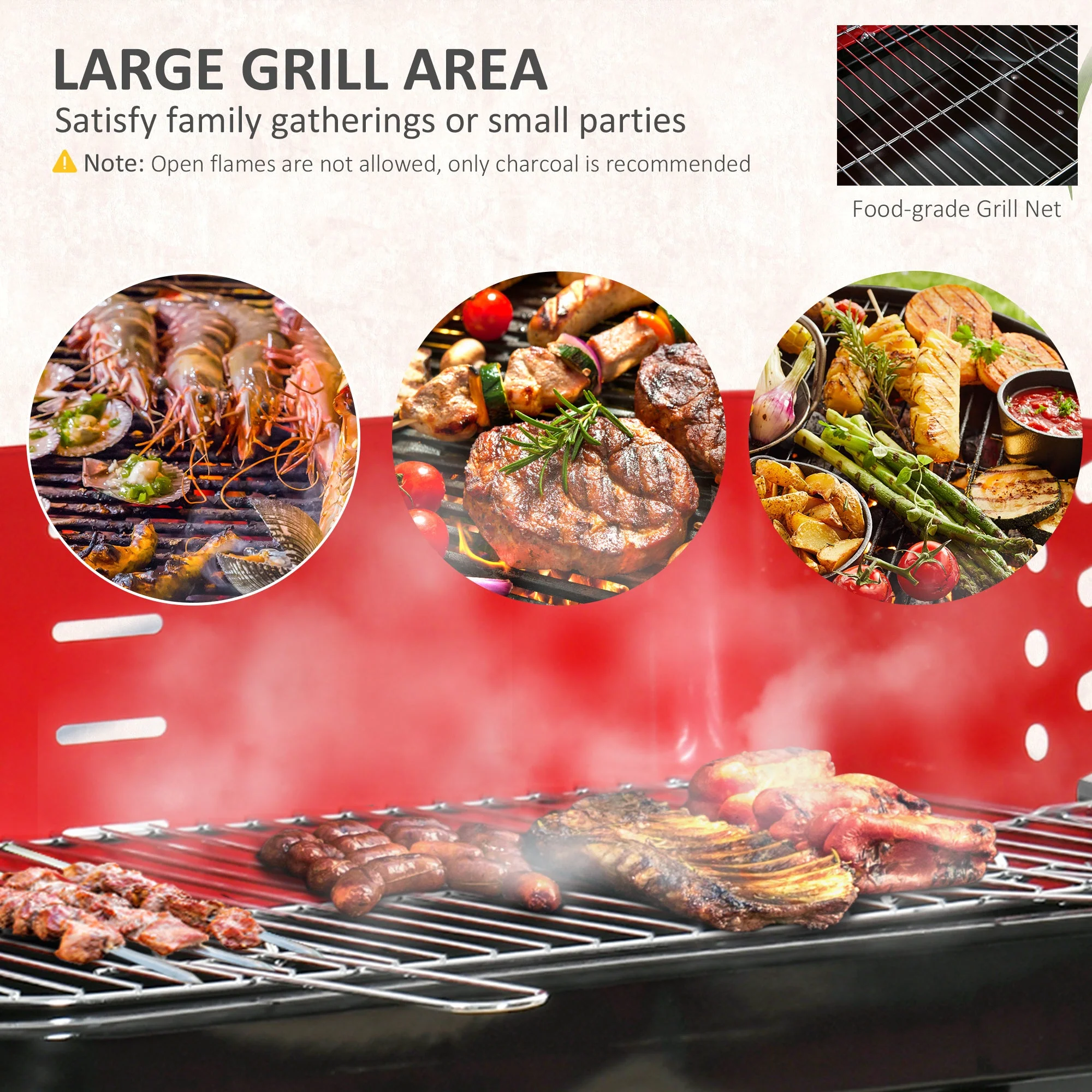 Charcoal Trolley BBQ Barbecue Grill Patio Camping Picnic Garden Party Outdoor Cooking with Windshield - Image 6