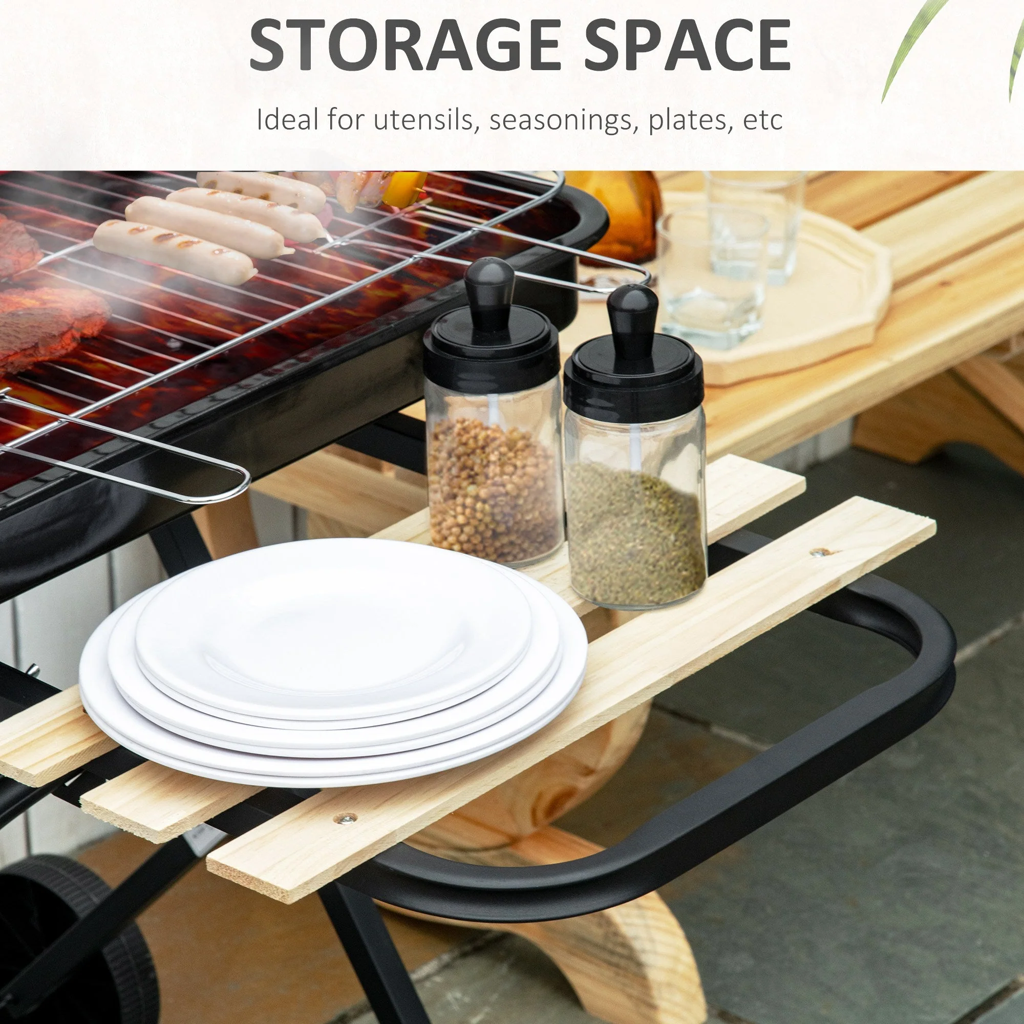 Charcoal Trolley BBQ Barbecue Grill Patio Camping Picnic Garden Party Outdoor Cooking with Windshield - Image 7