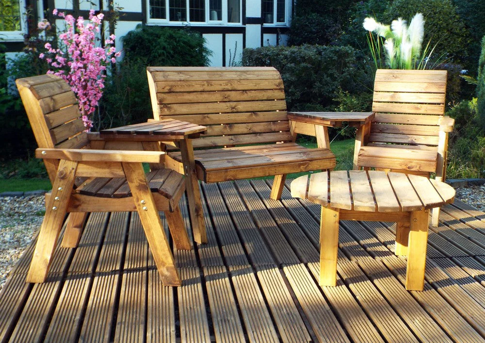 Charles Taylor 4 Seat Circular Table Combi Scandinavian Redwood Garden Furniture - Image 2