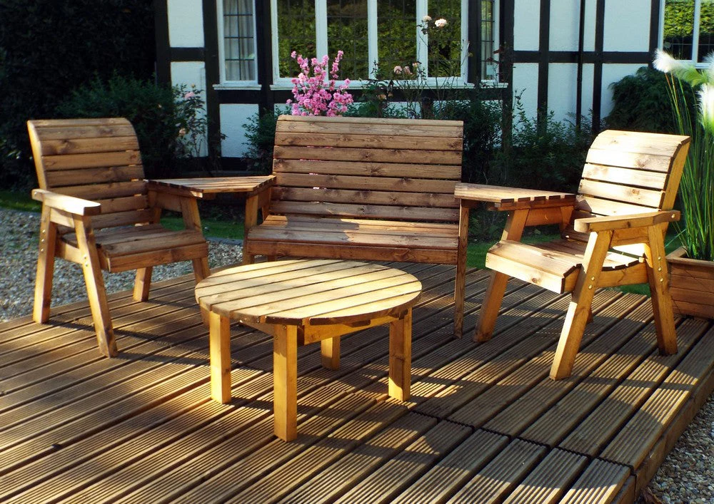 Charles Taylor 4 Seat Circular Table Combi Scandinavian Redwood Garden Furniture - Image 4