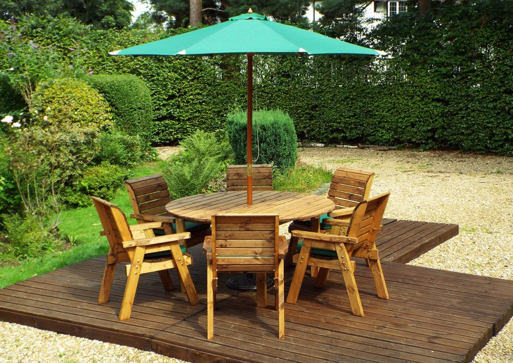Charles Taylor 6 Seat Circular Table & Chairs Scandinavian Redwood Garden Furniture - Image 10