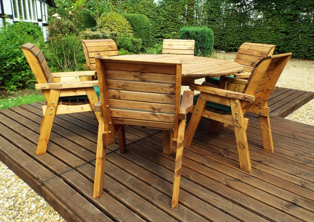 Charles Taylor 6 Seat Circular Table & Chairs Scandinavian Redwood Garden Furniture - Image 11