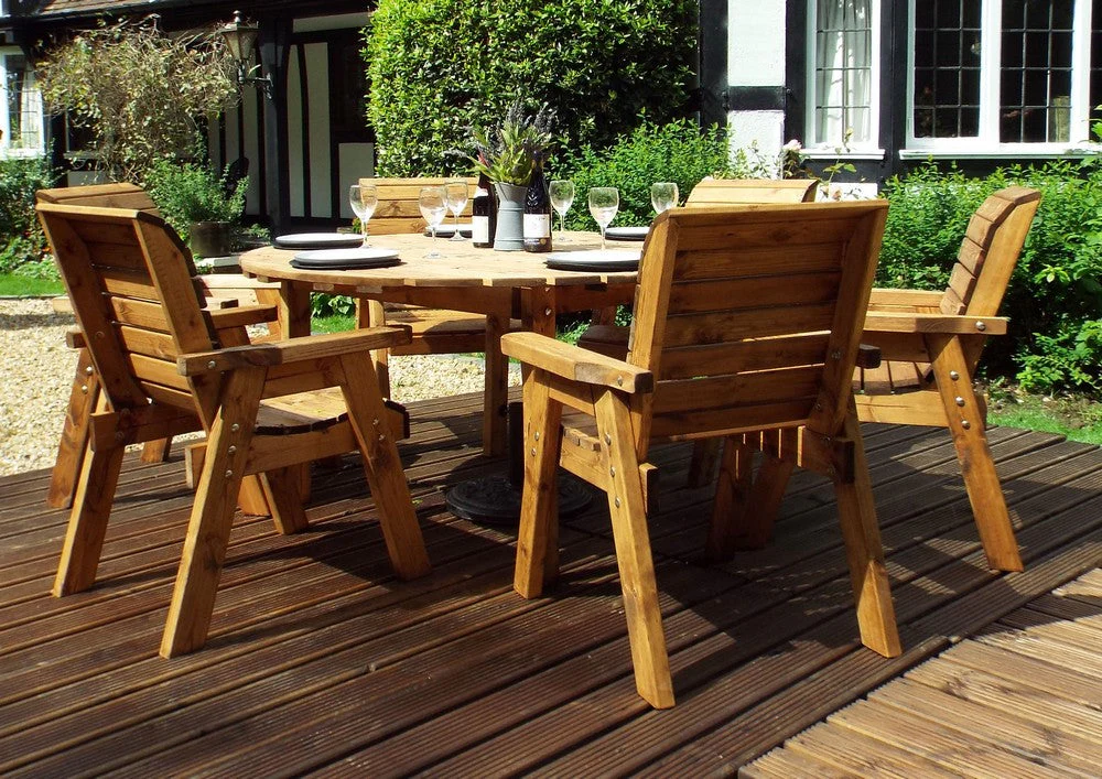 Charles Taylor 6 Seat Circular Table & Chairs Scandinavian Redwood Garden Furniture - Image 2