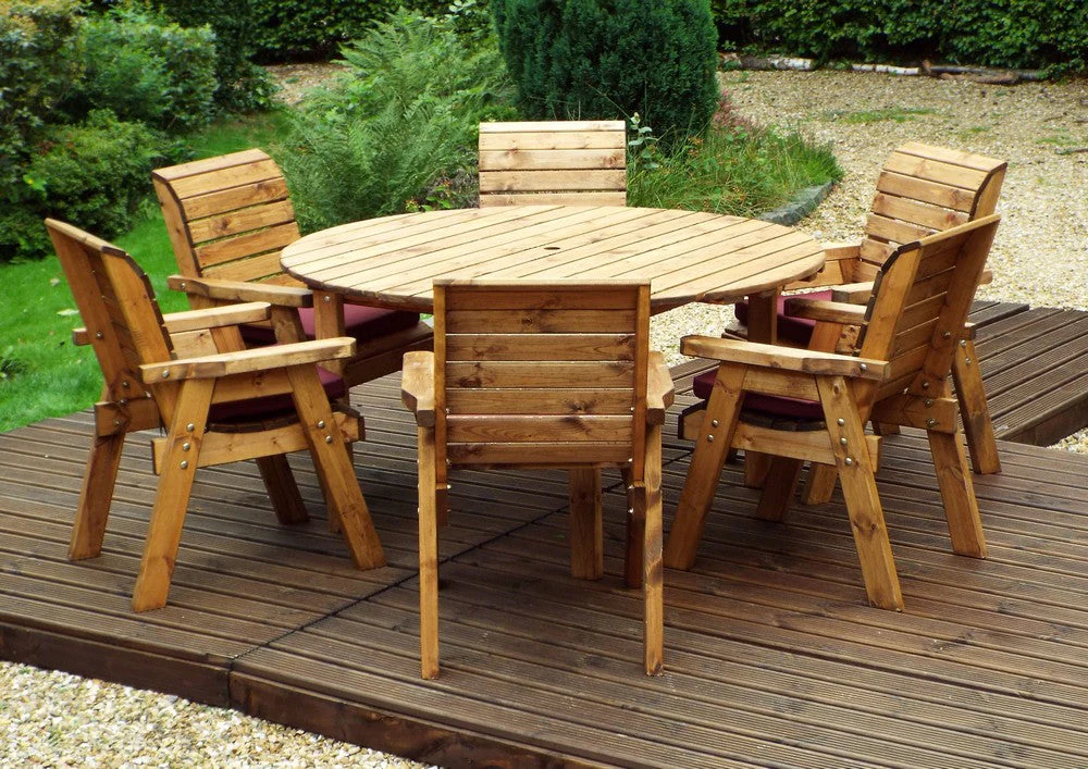 Charles Taylor 6 Seat Circular Table & Chairs Scandinavian Redwood Garden Furniture - Image 4