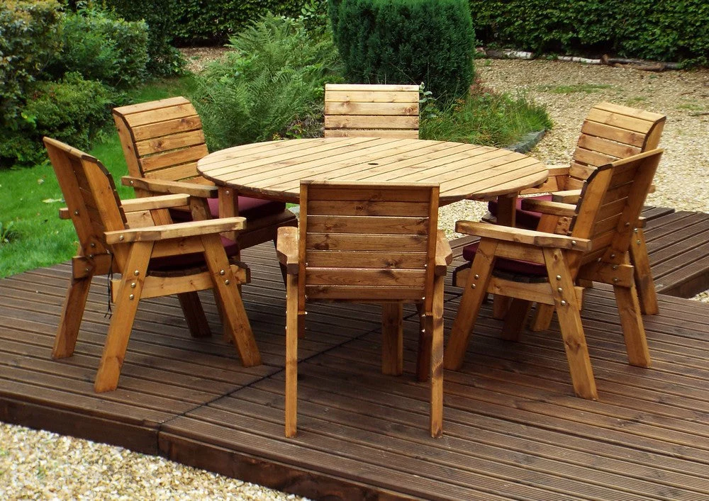 Charles Taylor 6 Seat Circular Table & Chairs Scandinavian Redwood Garden Furniture - Image 7