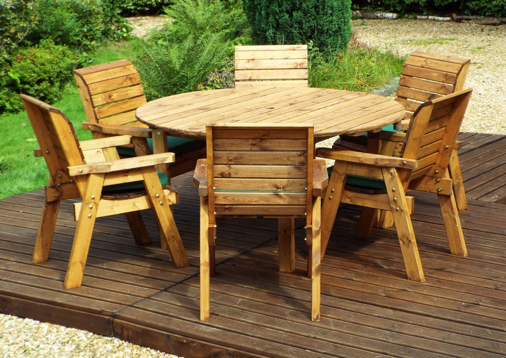Charles Taylor 6 Seat Circular Table & Chairs Scandinavian Redwood Garden Furniture - Image 9